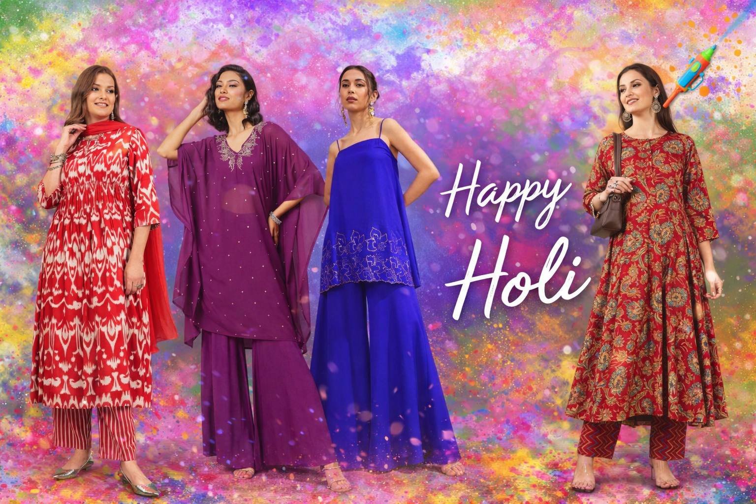 casual holi dress for women Outfit Women: Mix and Match Styling Tips Color:Rose Multi story:DAKOTA Light Blue Satin Strapless Holika dahan