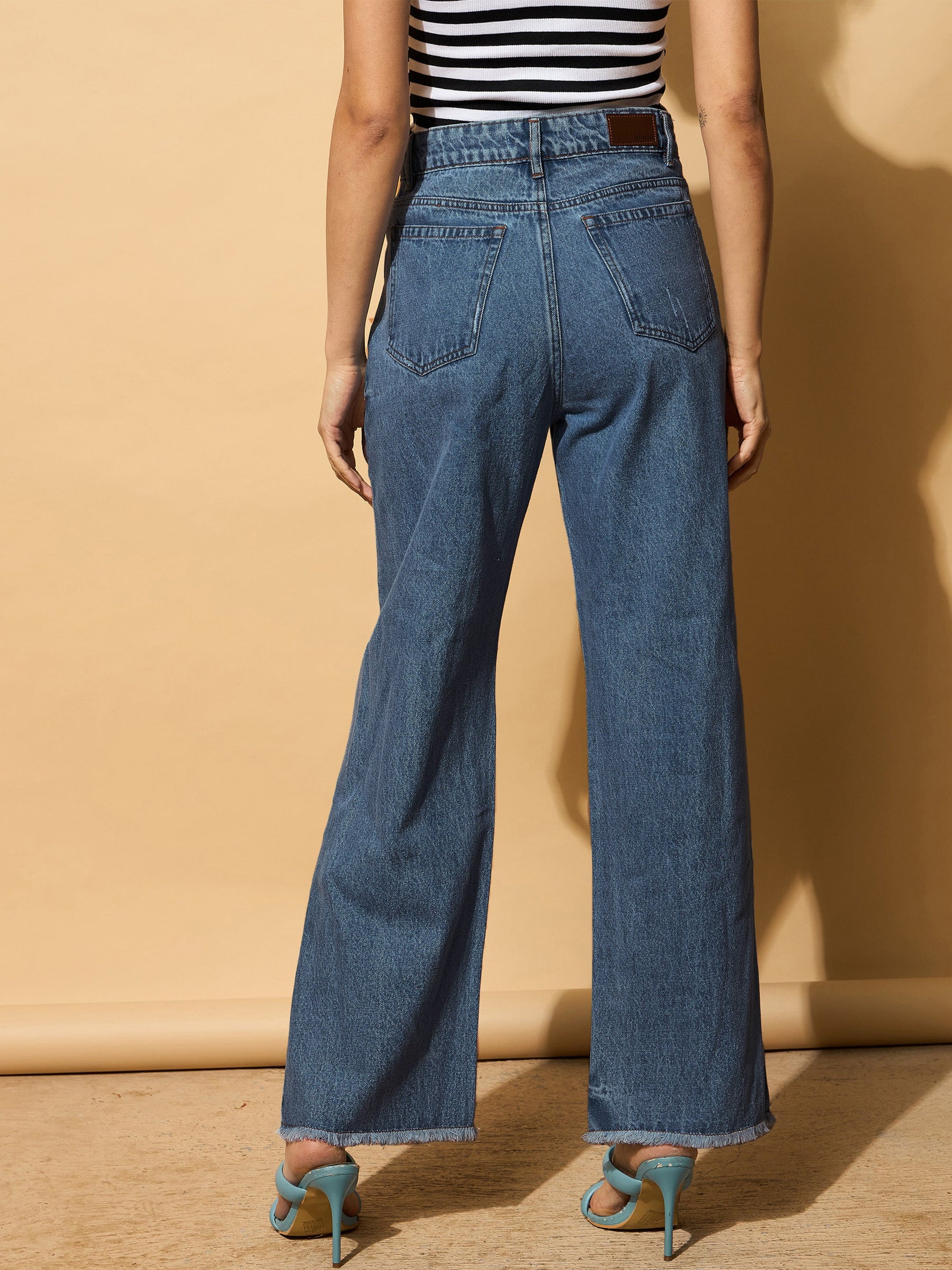 Navy Blue Distressed Slashed Knee Frayed Jeans-SASSAFRAS BASICS