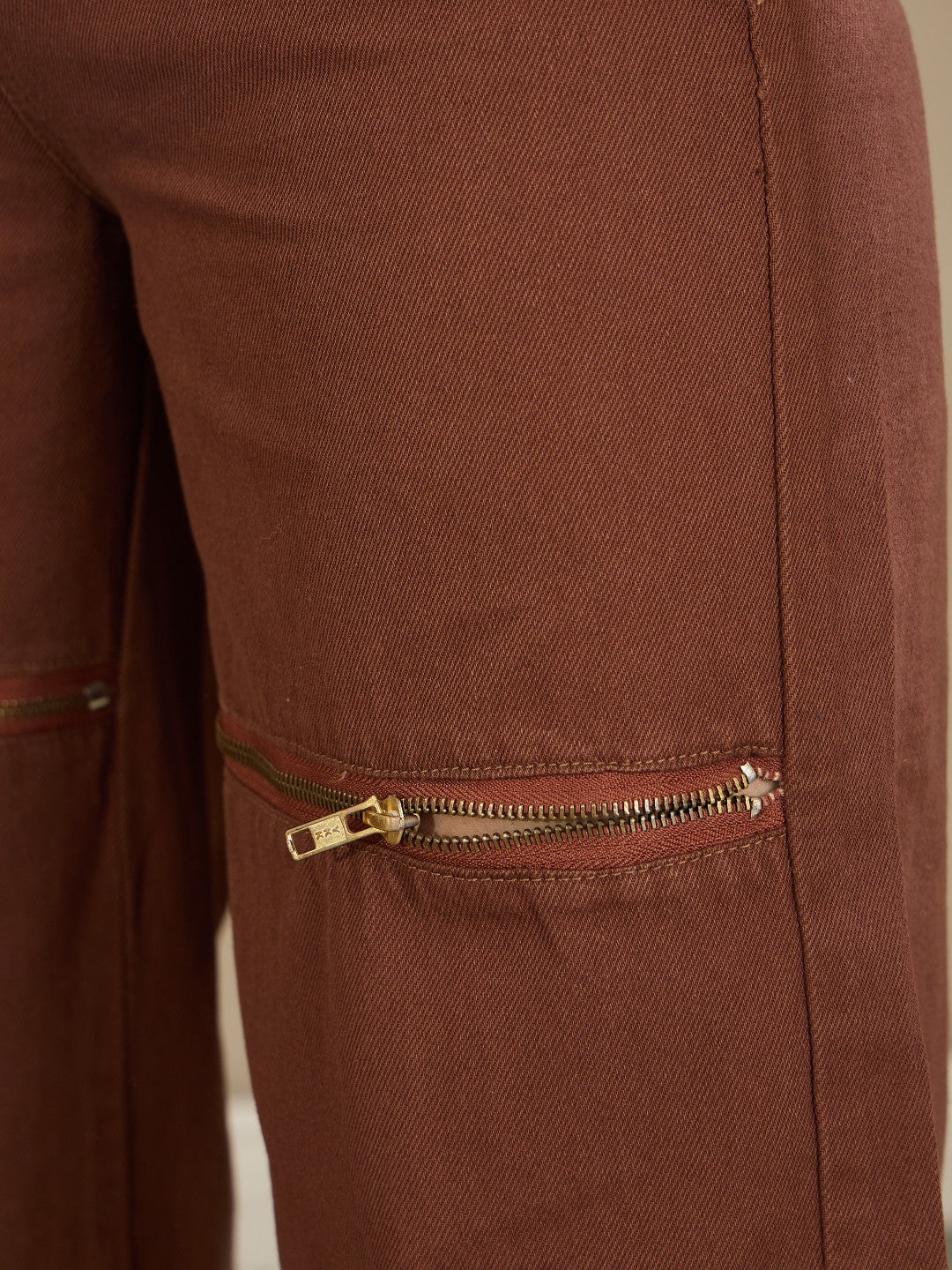 Brown Zipper Design Baggy Jeans-SASSAFRAS BASICS