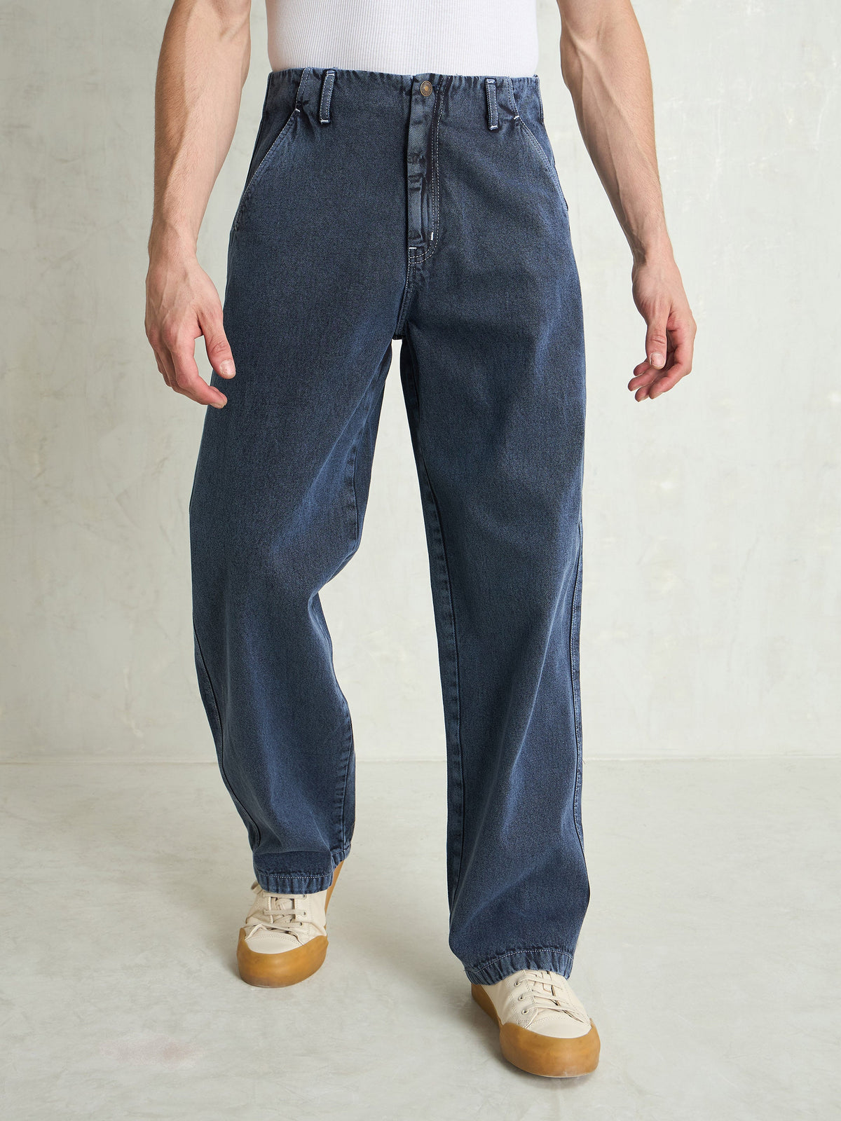 Light Blue Contrast Thread Detail Wide Leg Jeans-MASCLN SASSAFRAS