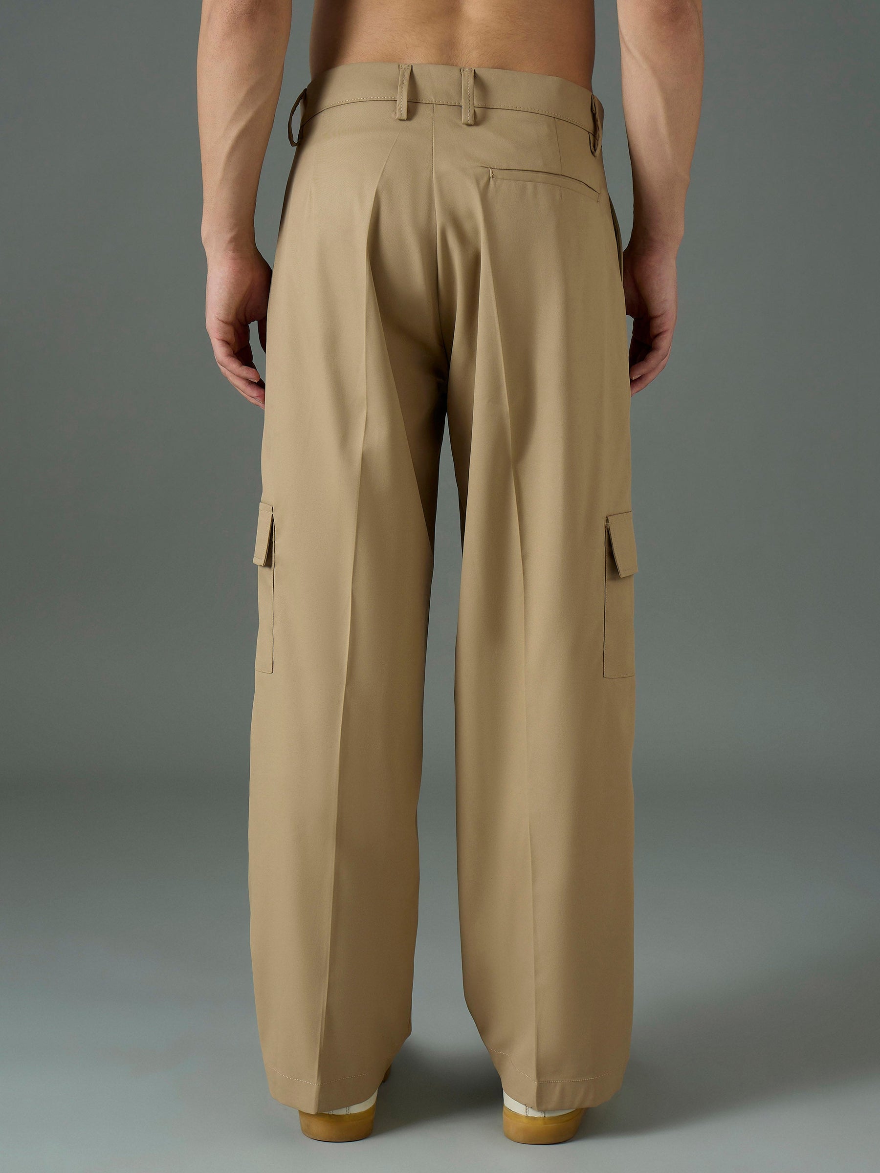 Khaki Side Flap Pocket Relax Fit Korean Trouser-MASCLN SASSAFRAS