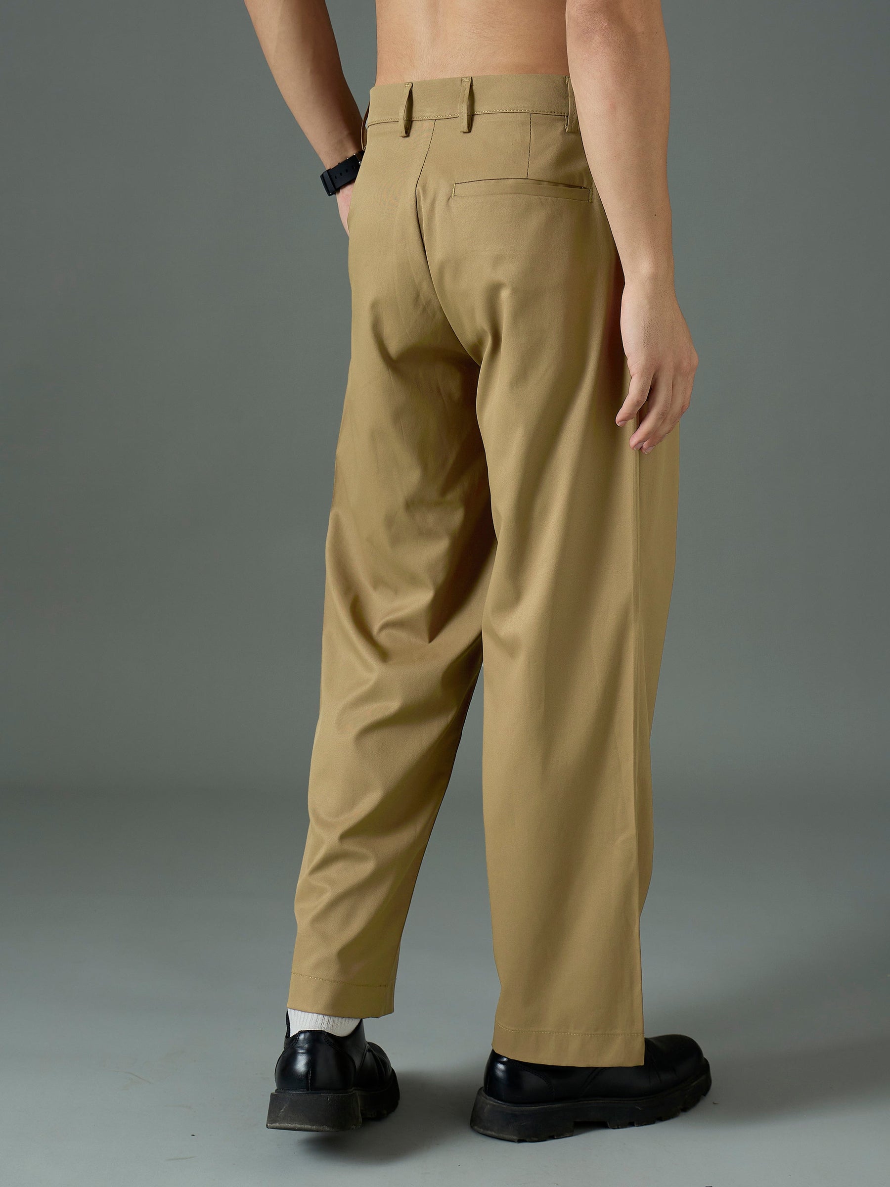 Khaki Front Pleat Relax Fit Korean Trouser-MASCLN SASSAFRAS