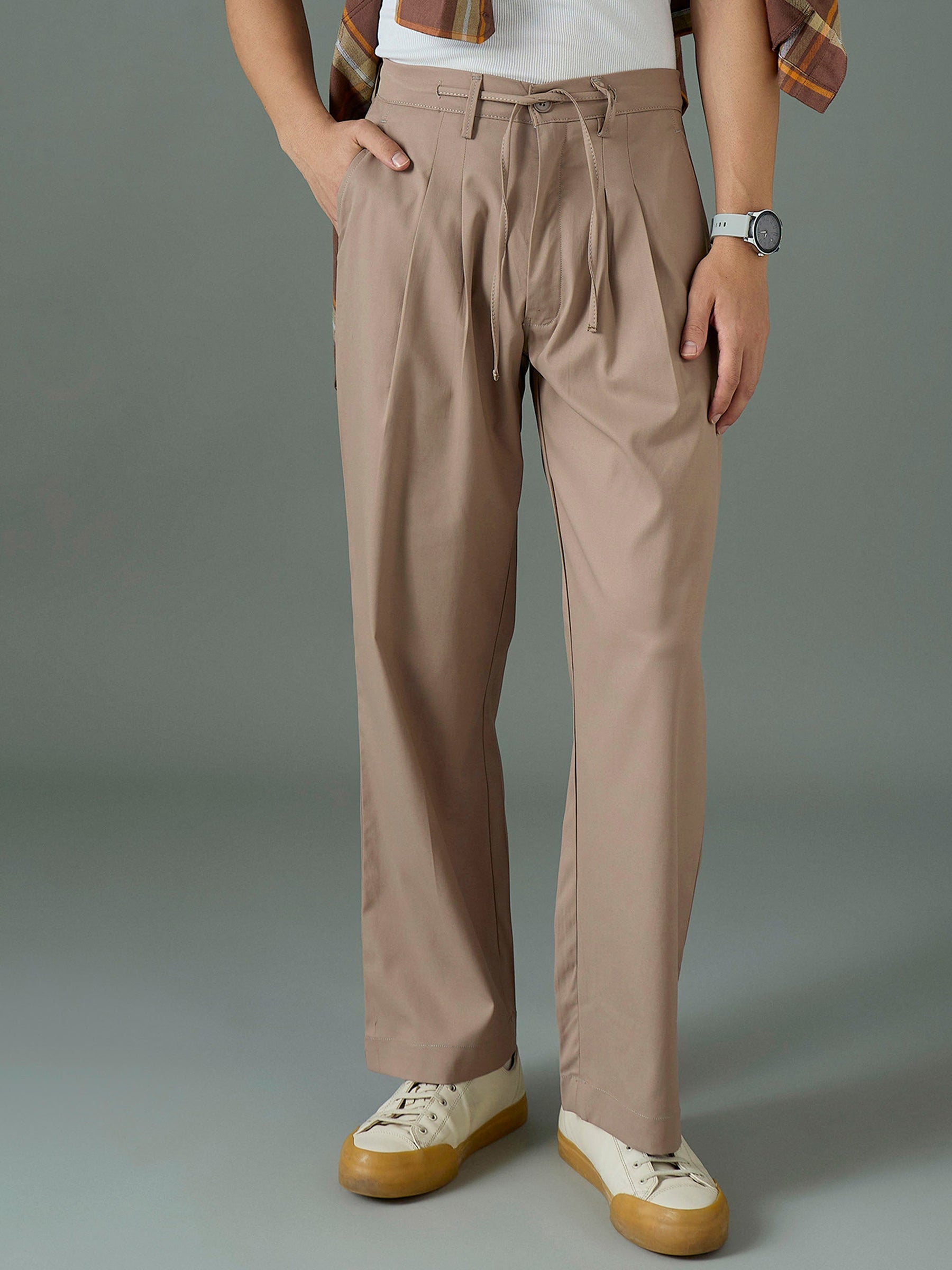 Taupe Front Dori Relax Fit Korean Trouser-MASCLN SASSAFRAS