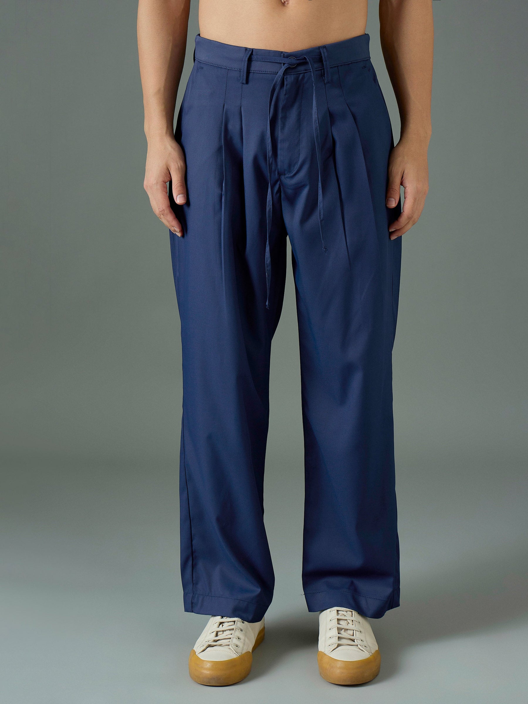 Navy Blue Front Dori Relax Fit Korean Trouser-MASCLN SASSAFRAS