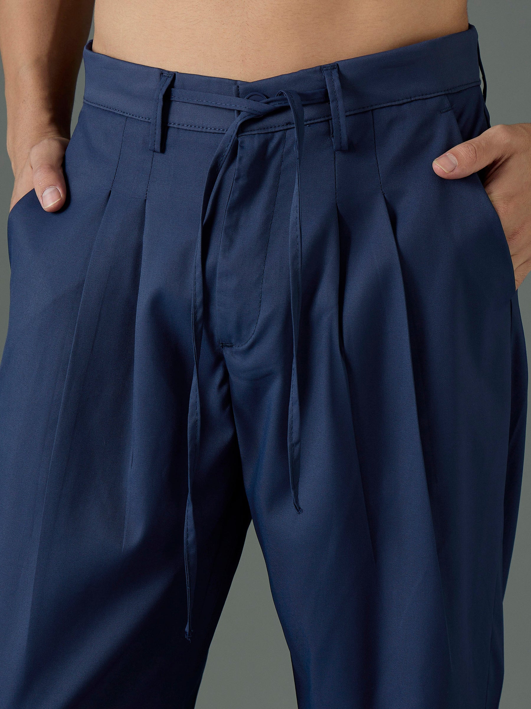 Navy Blue Front Dori Relax Fit Korean Trouser-MASCLN SASSAFRAS