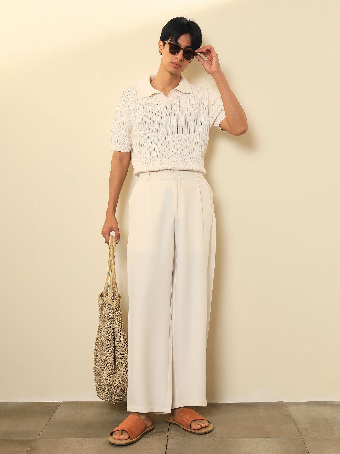 White Double-Pleated Basic Korean Pants-MASCLN SASSAFRAS