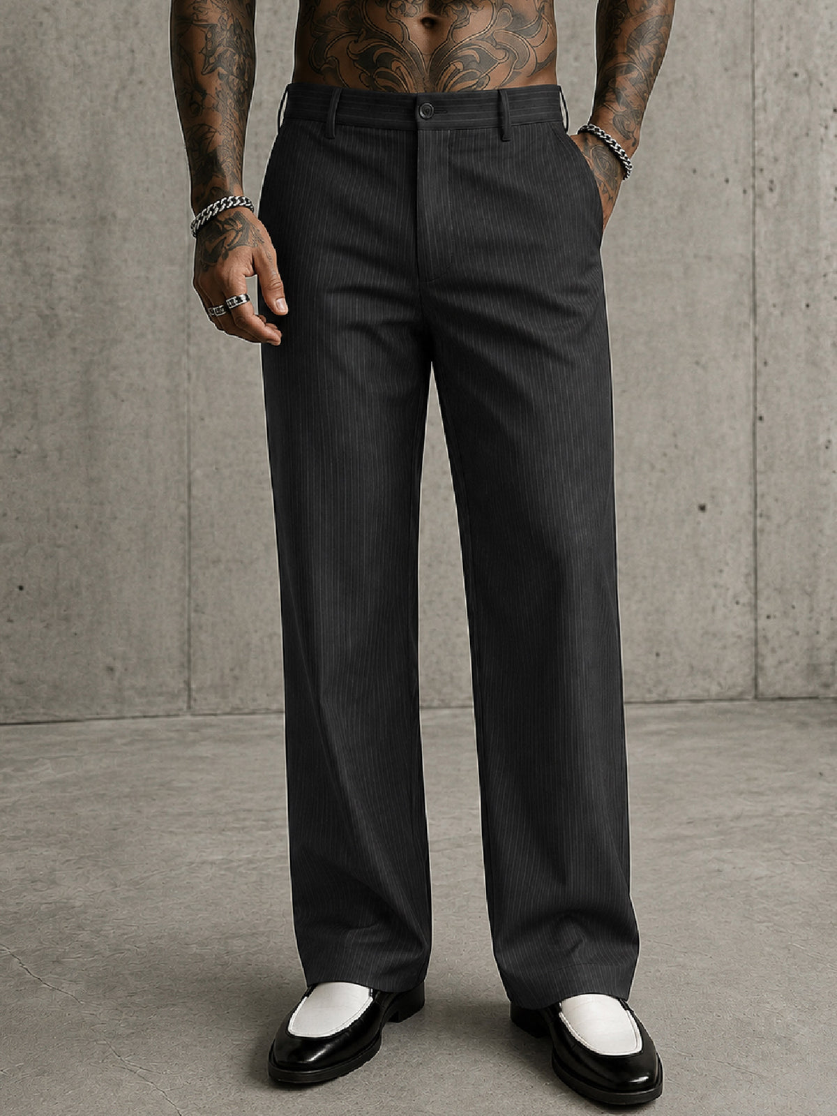 Black Stripes Basic High Wasit Korean Pants-MASCLN SASSAFRAS