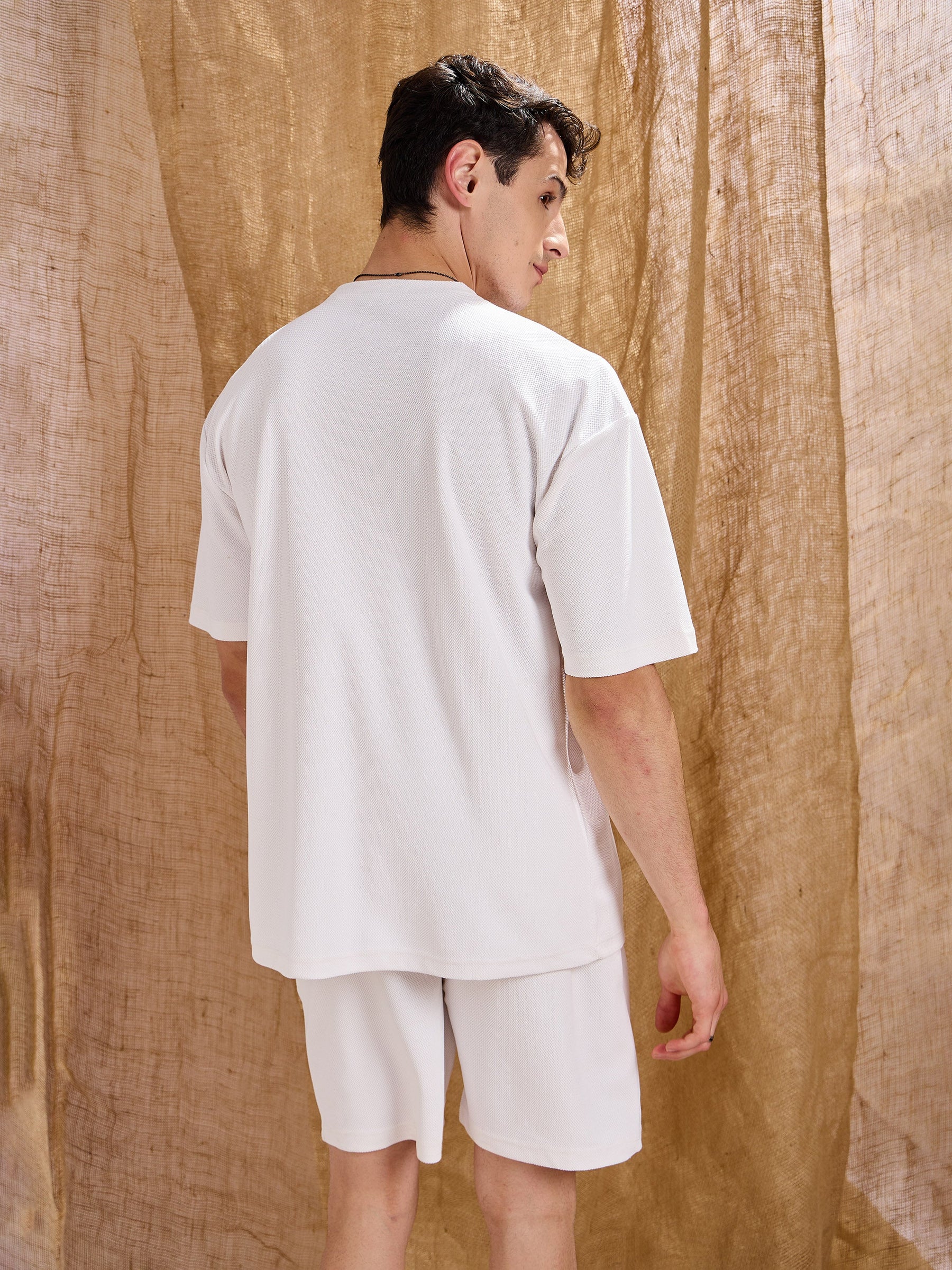 White Waffle Straight Fit Shorts-MASCLN SASSAFRAS