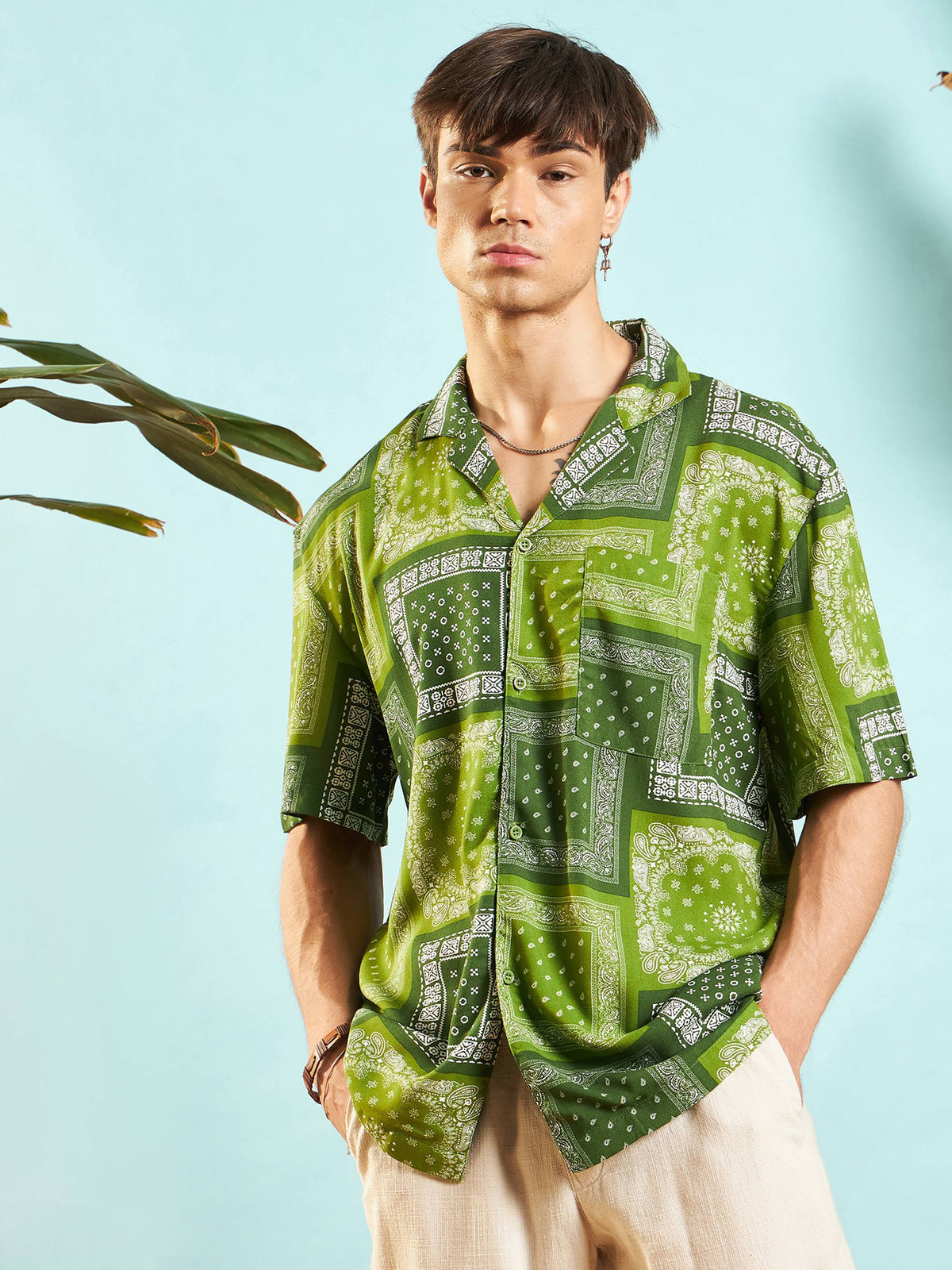 Green Paisley Relax Fit Shirt-MASCLN SASSAFRAS
