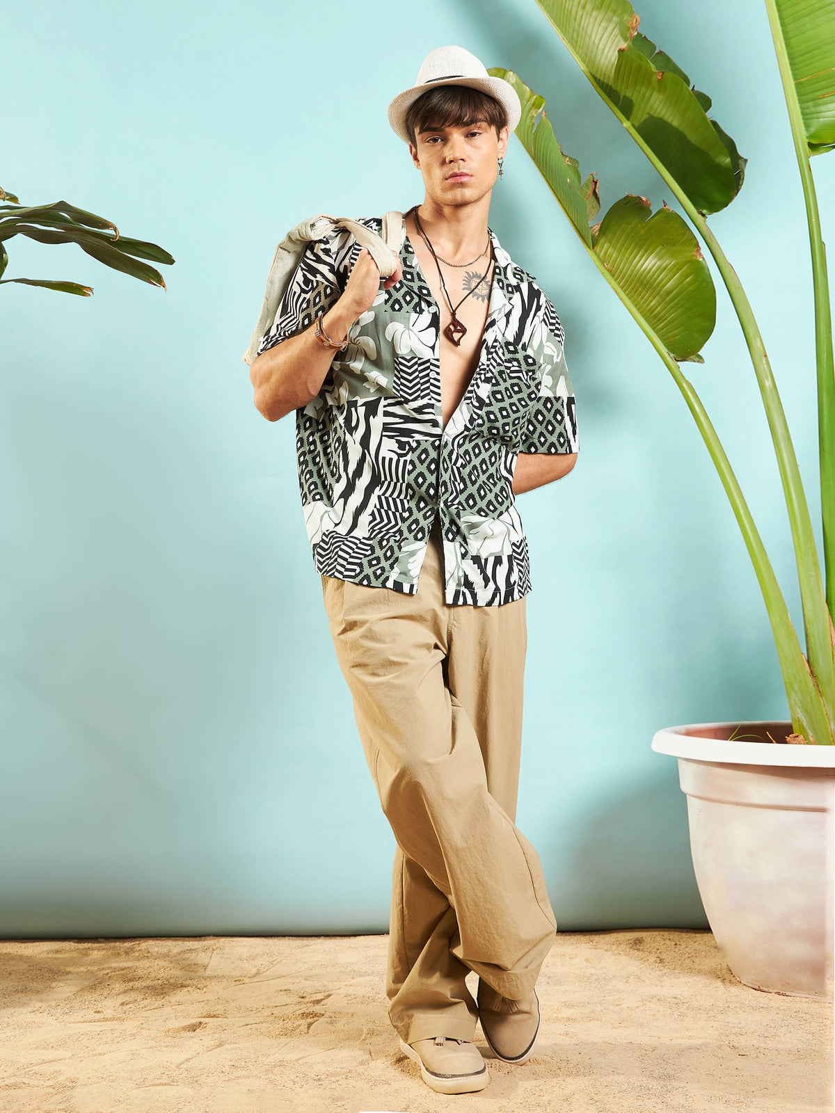 White & Black Leopard Relax Fit Shirt-MASCLN SASSAFRAS