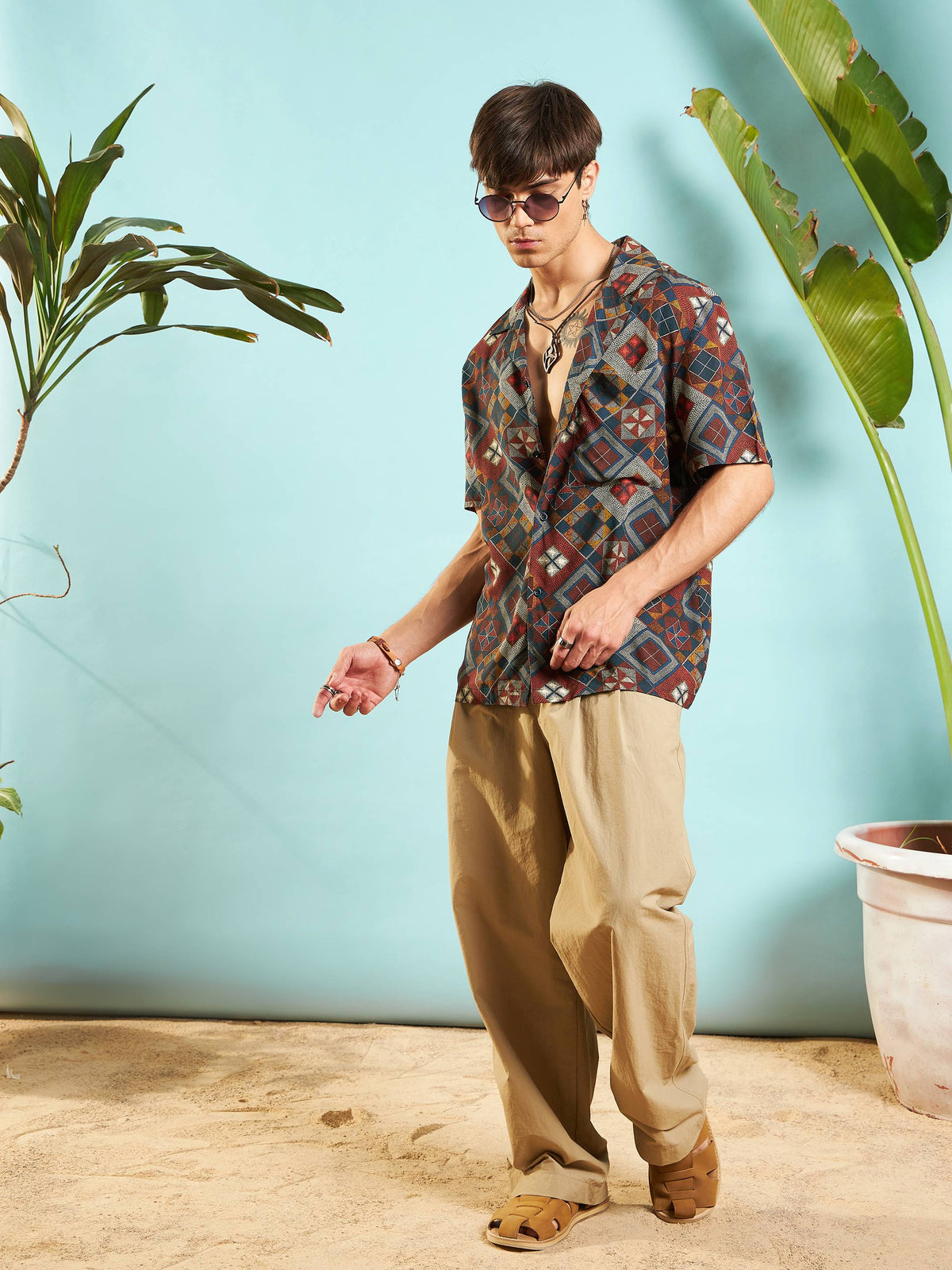 Rust Geometric Relax Fit Shirt-MASCLN SASSAFRAS