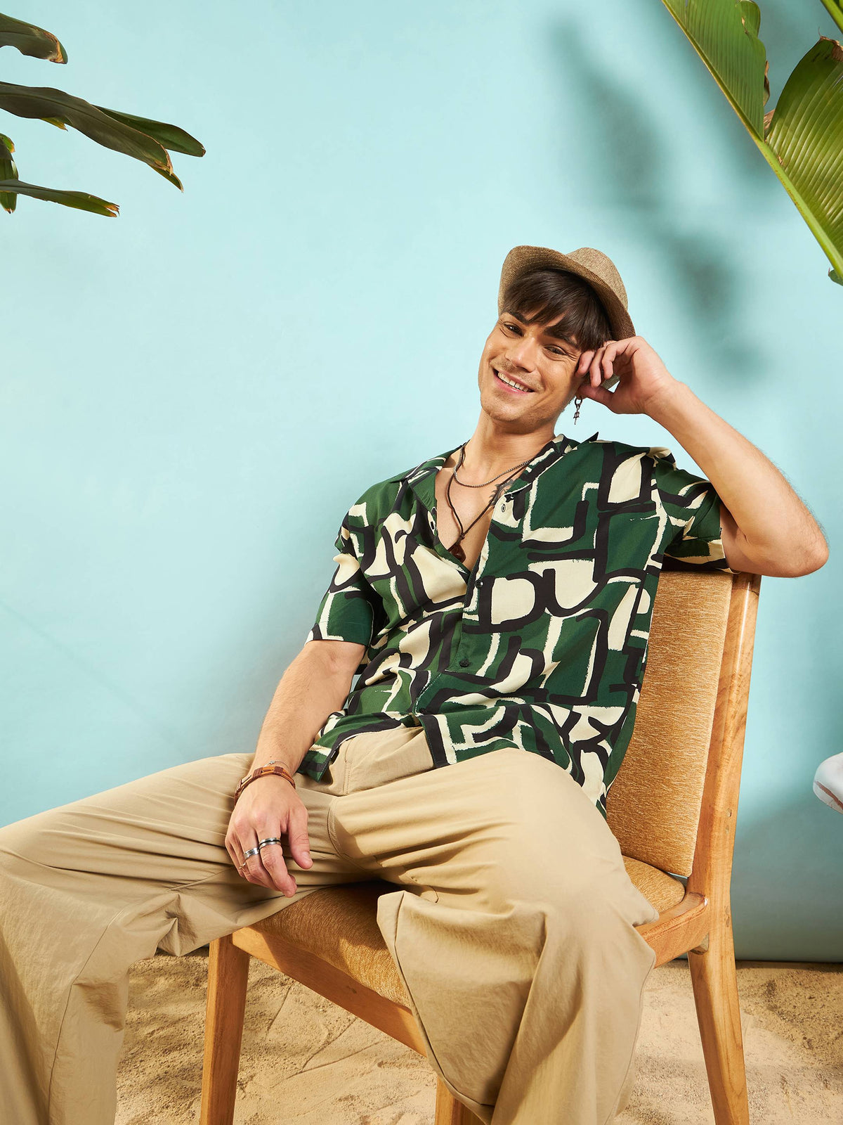 Green Abstract Print Relax Fit Shirt-MASCLN SASSAFRAS