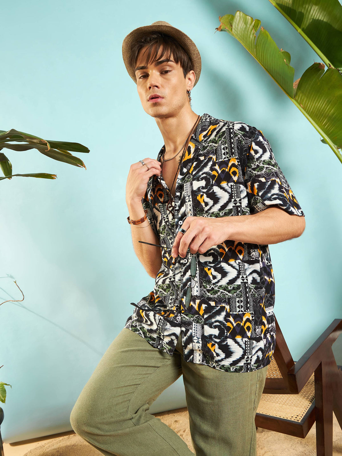 Grey & Black Conversational Print Relax Fit Shirt-MASCLN SASSAFRAS