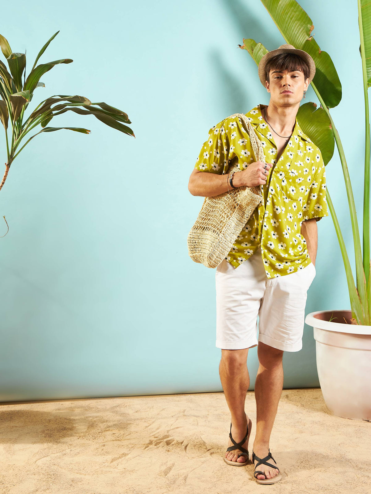 Green & White Floral Relax Fit Shirt-MASCLN SASSAFRAS