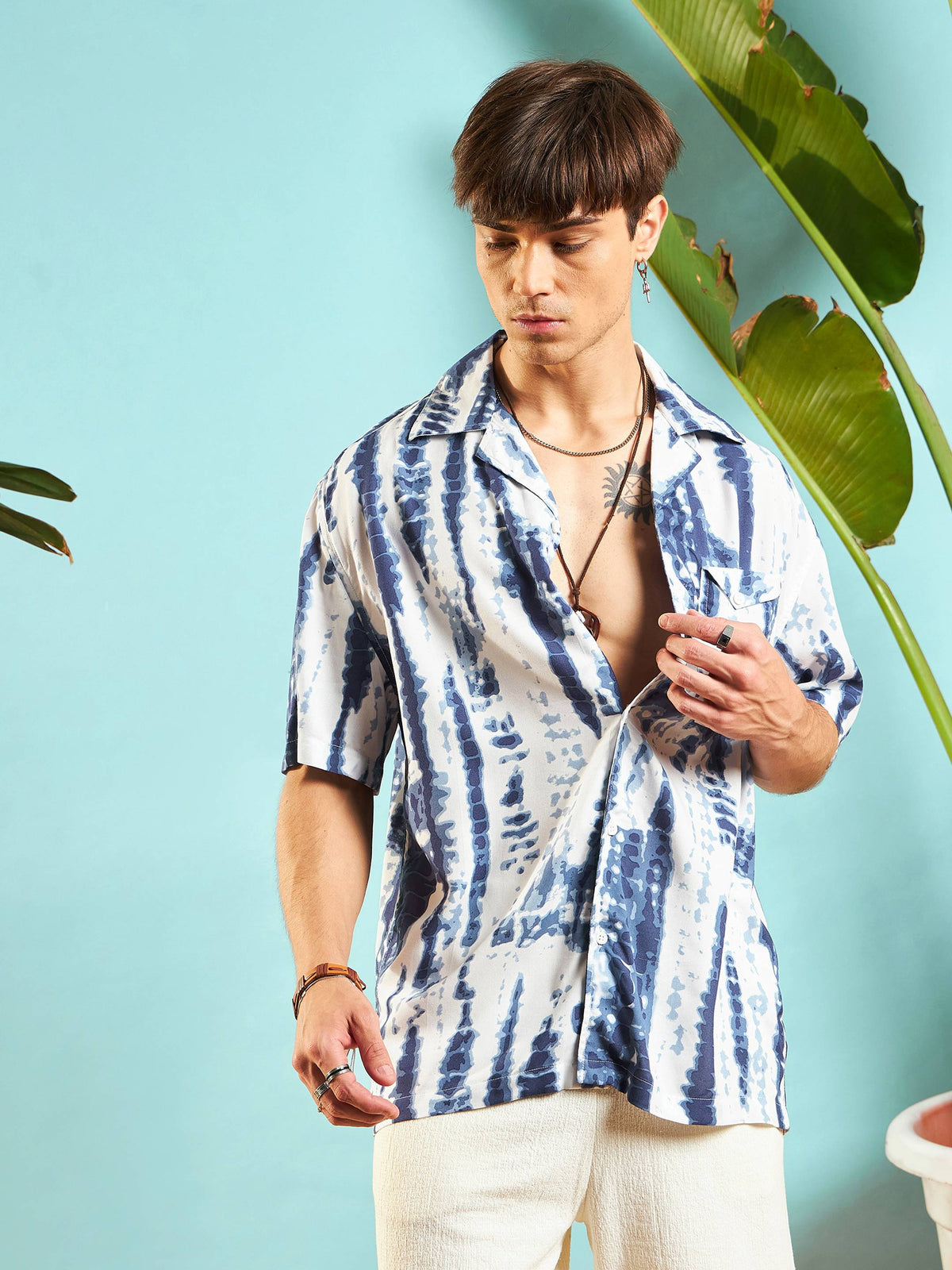 White & Blue Tie Dye Relax Fit Shirt-MASCLN SASSAFRAS