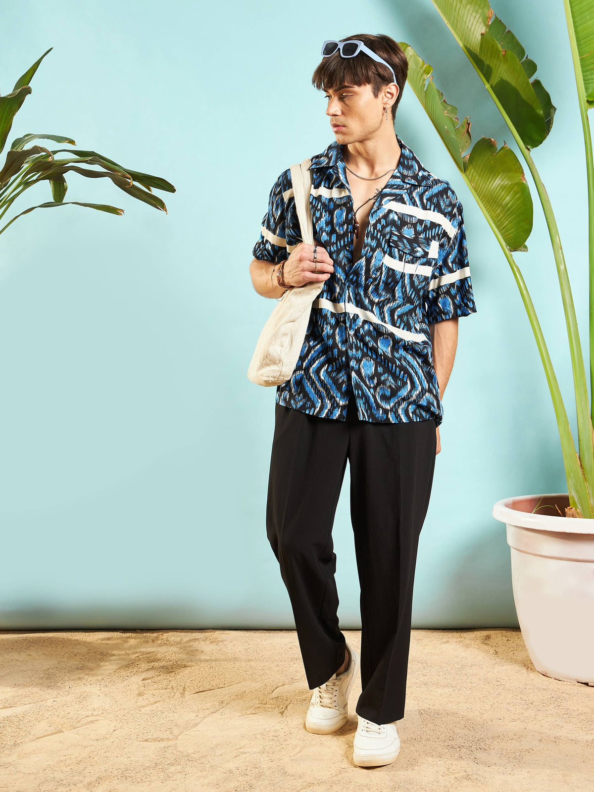 Blue Abstract Print Relax Fit Shirt-MASCLN SASSAFRAS