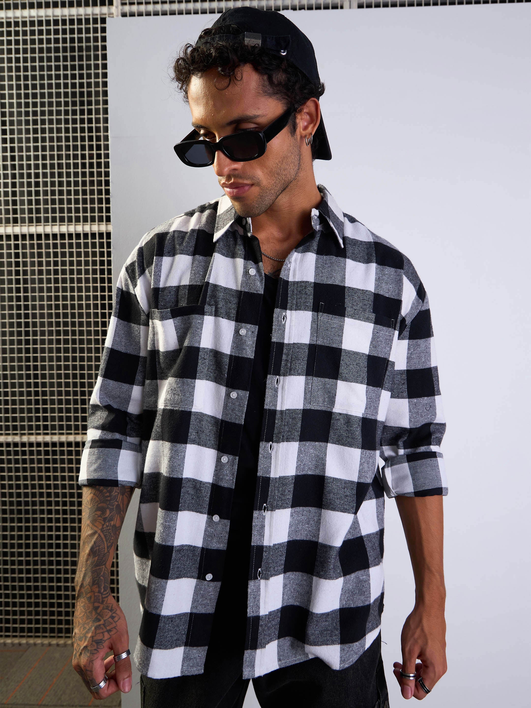 buy-men-black-white-check-patch-pocket-oversize-shirt-online-at-best
