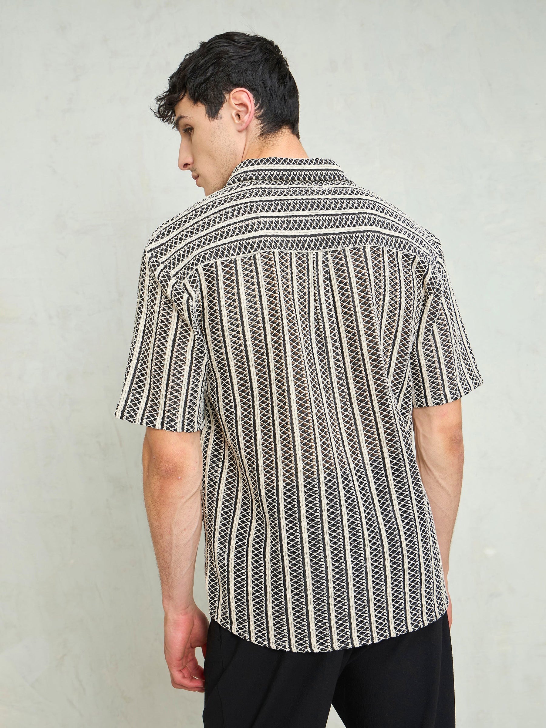 Black & Beige Lace Relax Fit Shirt-MASCLN SASSAFRAS