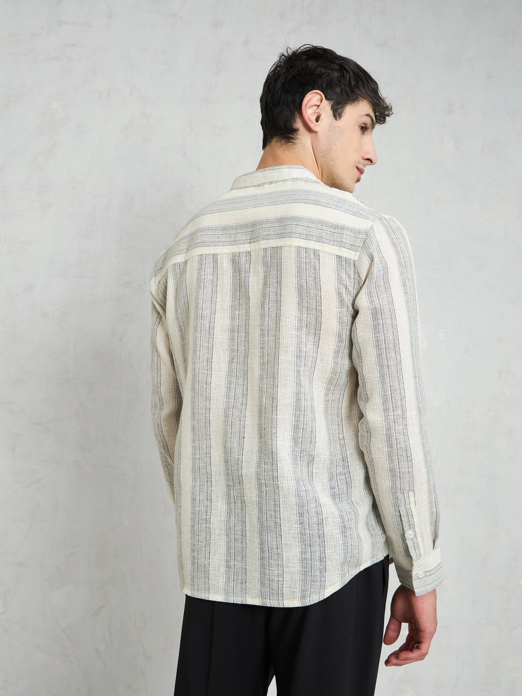 Beige & Grey Cotton Relax Fit Kurta Shirt-MASCLN SASSAFRAS