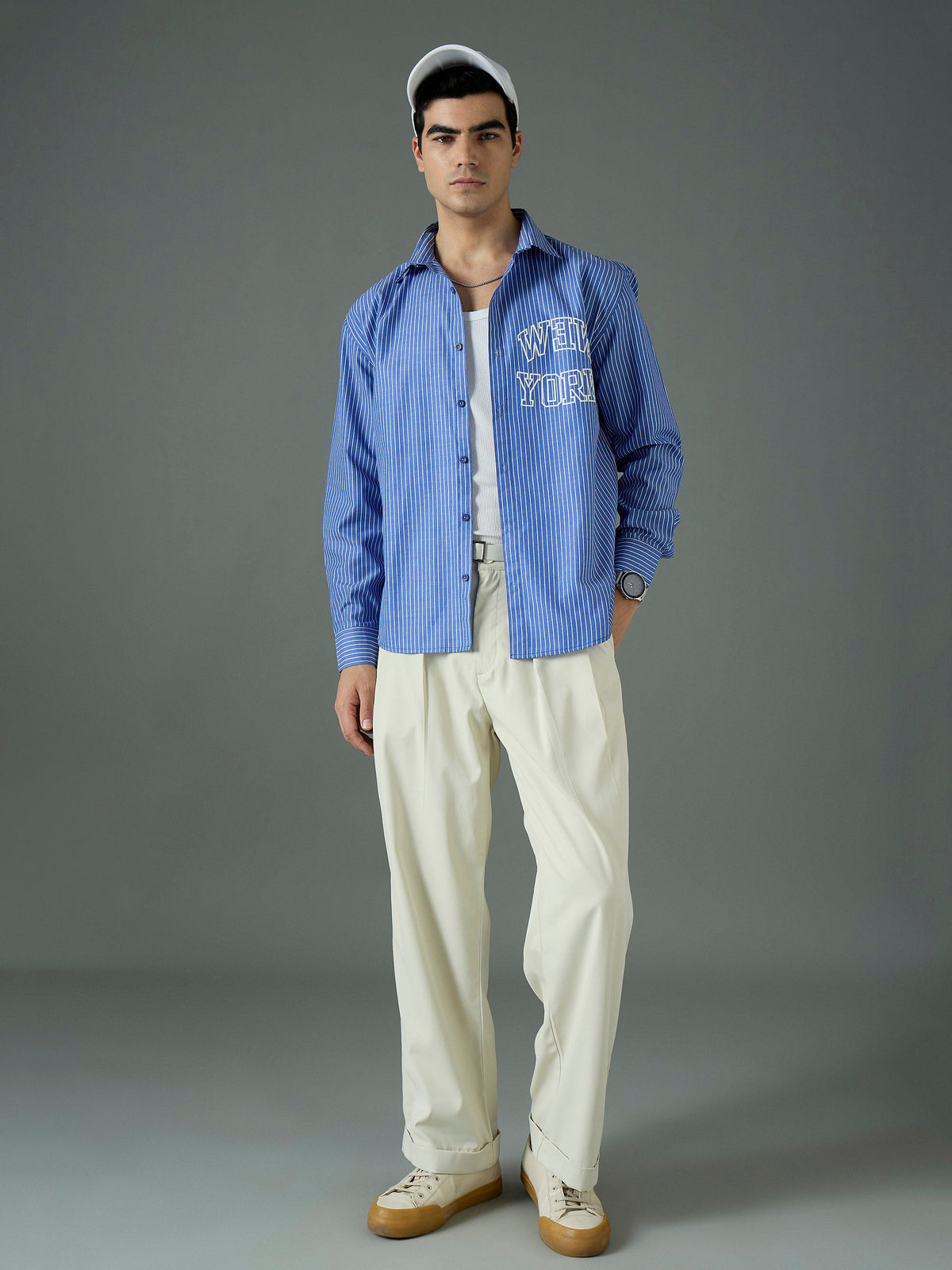 Navy & White NEW YORK Relax Fit Shirt-MASCLN SASSAFRAS