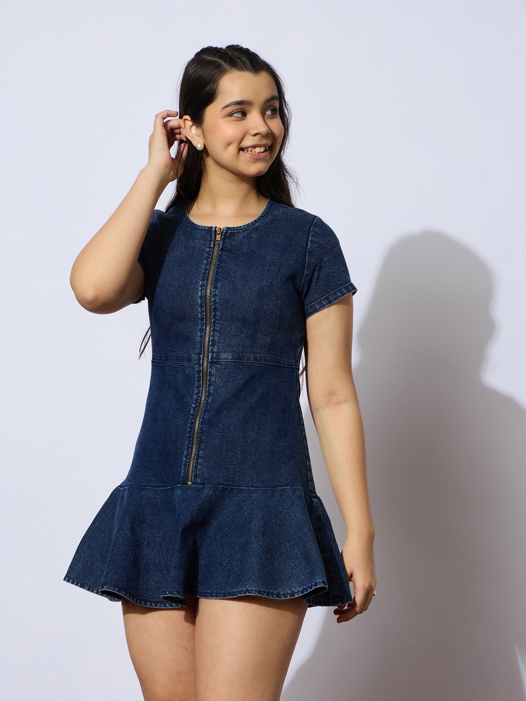 Blue Denim Front Zipper Short Dress-Noh.Voh