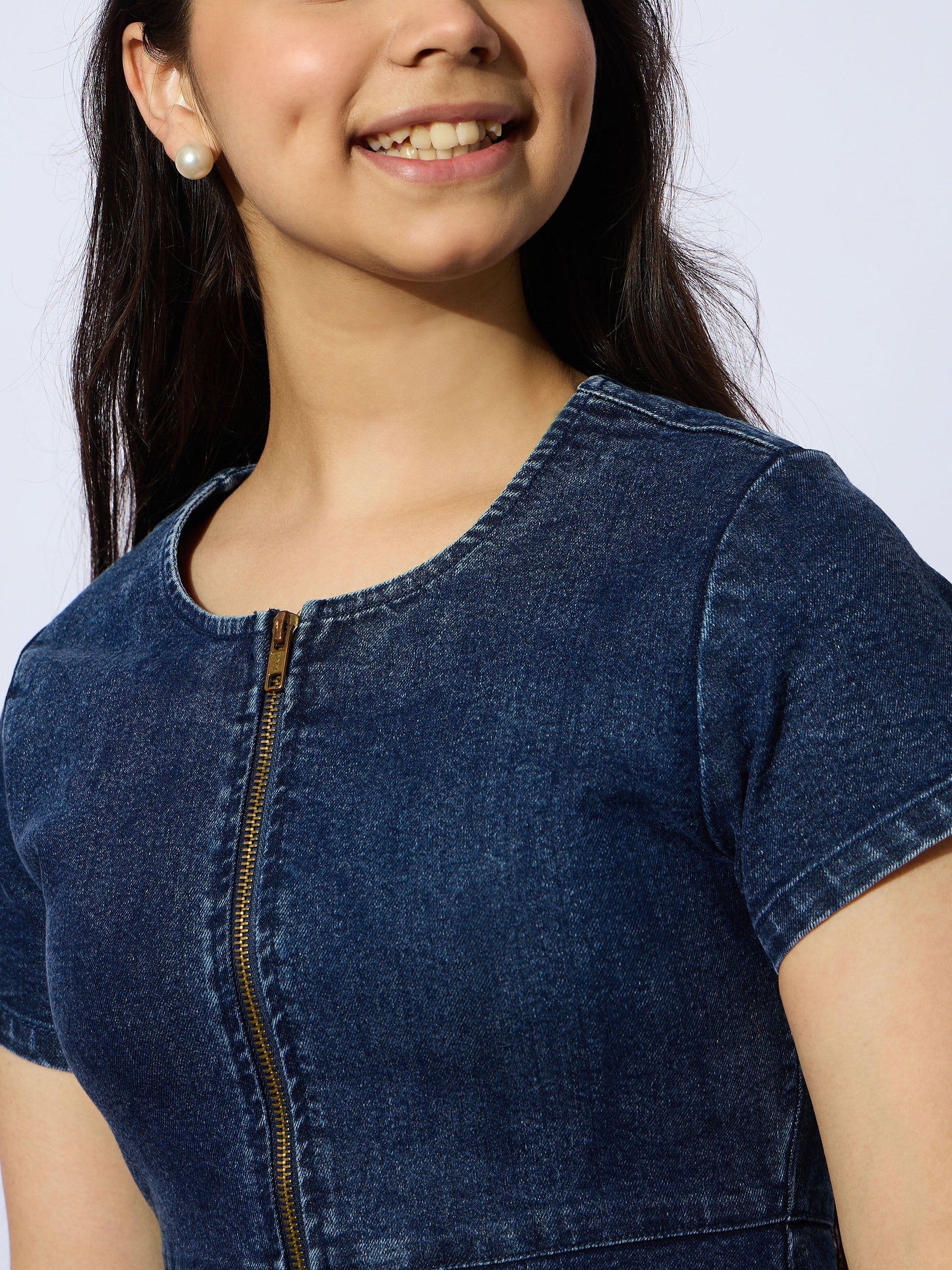 Blue Denim Front Zipper Short Dress-Noh.Voh