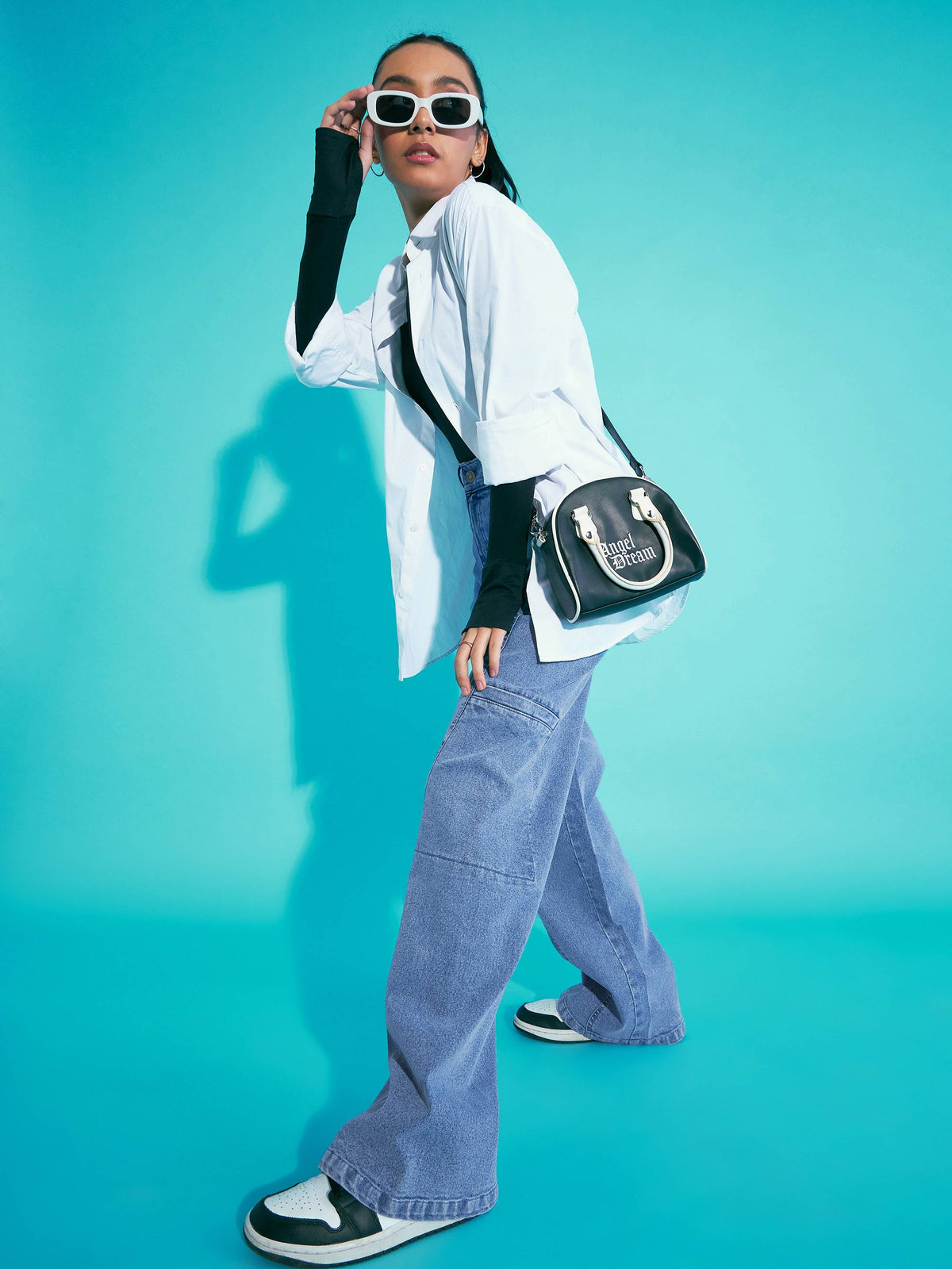 Blue Acid Wash Side Pocket Wide Leg Jeans -Noh.Voh