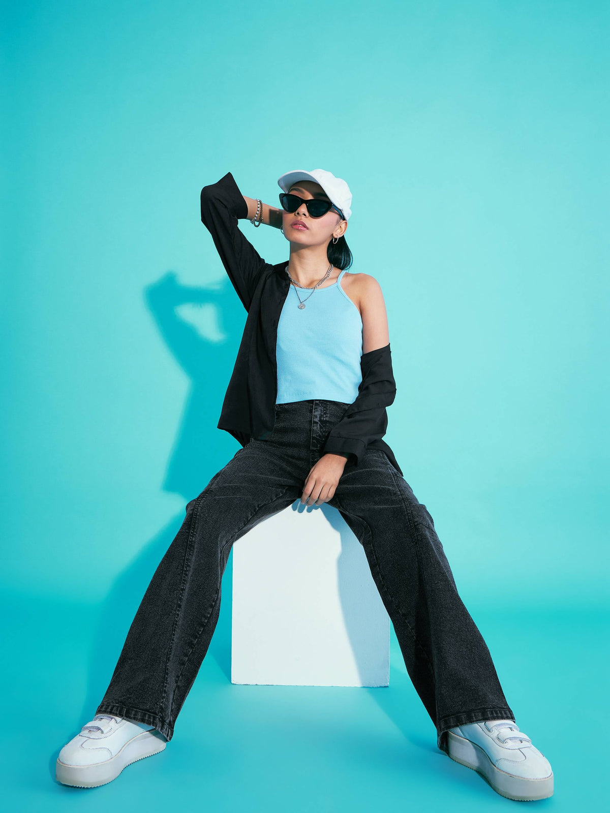 Black Acid Wash Side Pocket Wide Leg Jeans -Noh.Voh