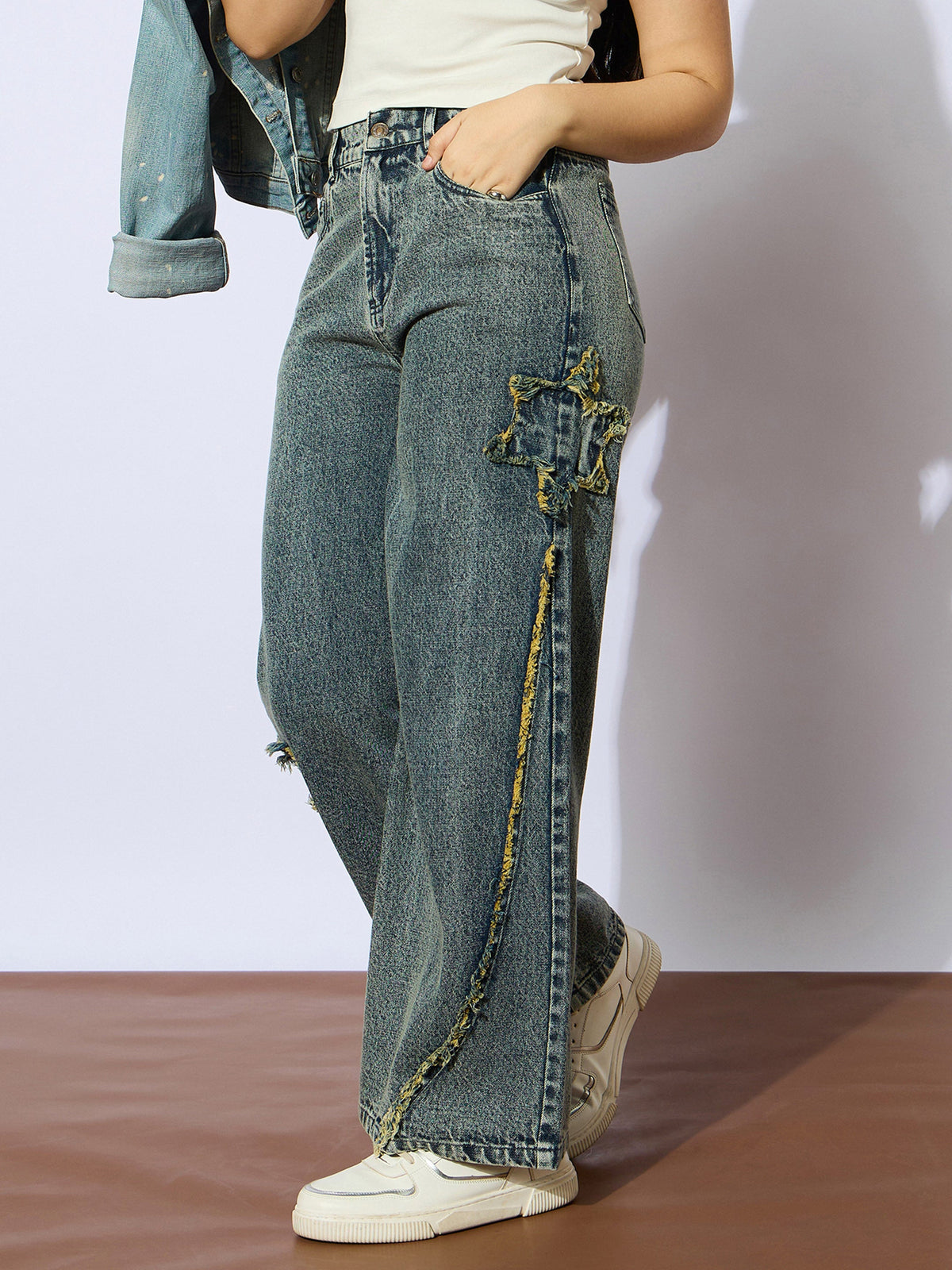 Yellow Wash Front Distressed Straight Jeans -Noh.Voh