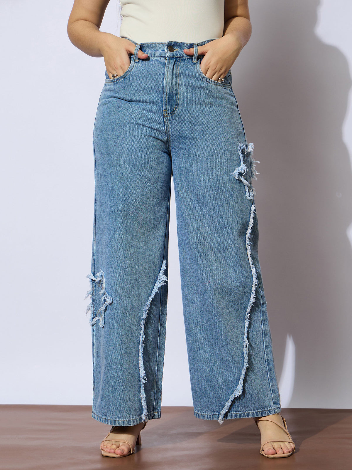Ice Blue Front Distrace Straight Jeans-Noh.Voh