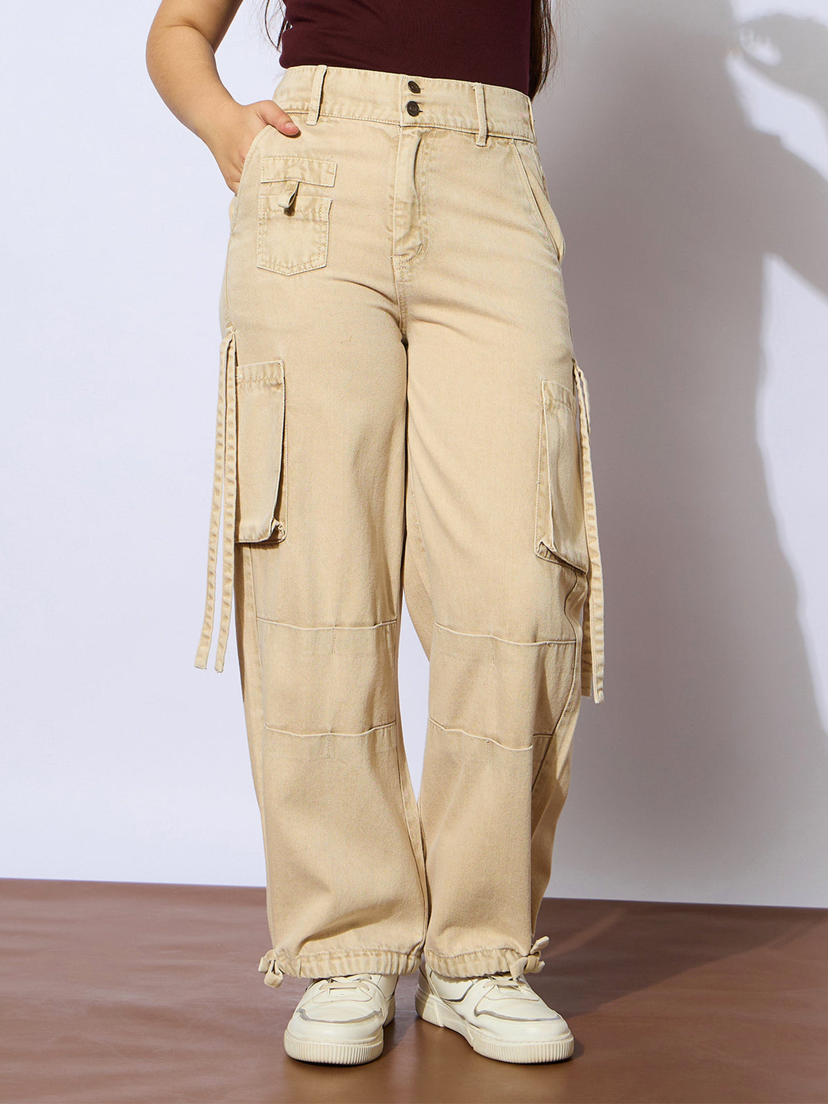 Beige Multi Pockets Straight Jeans-Noh.Voh