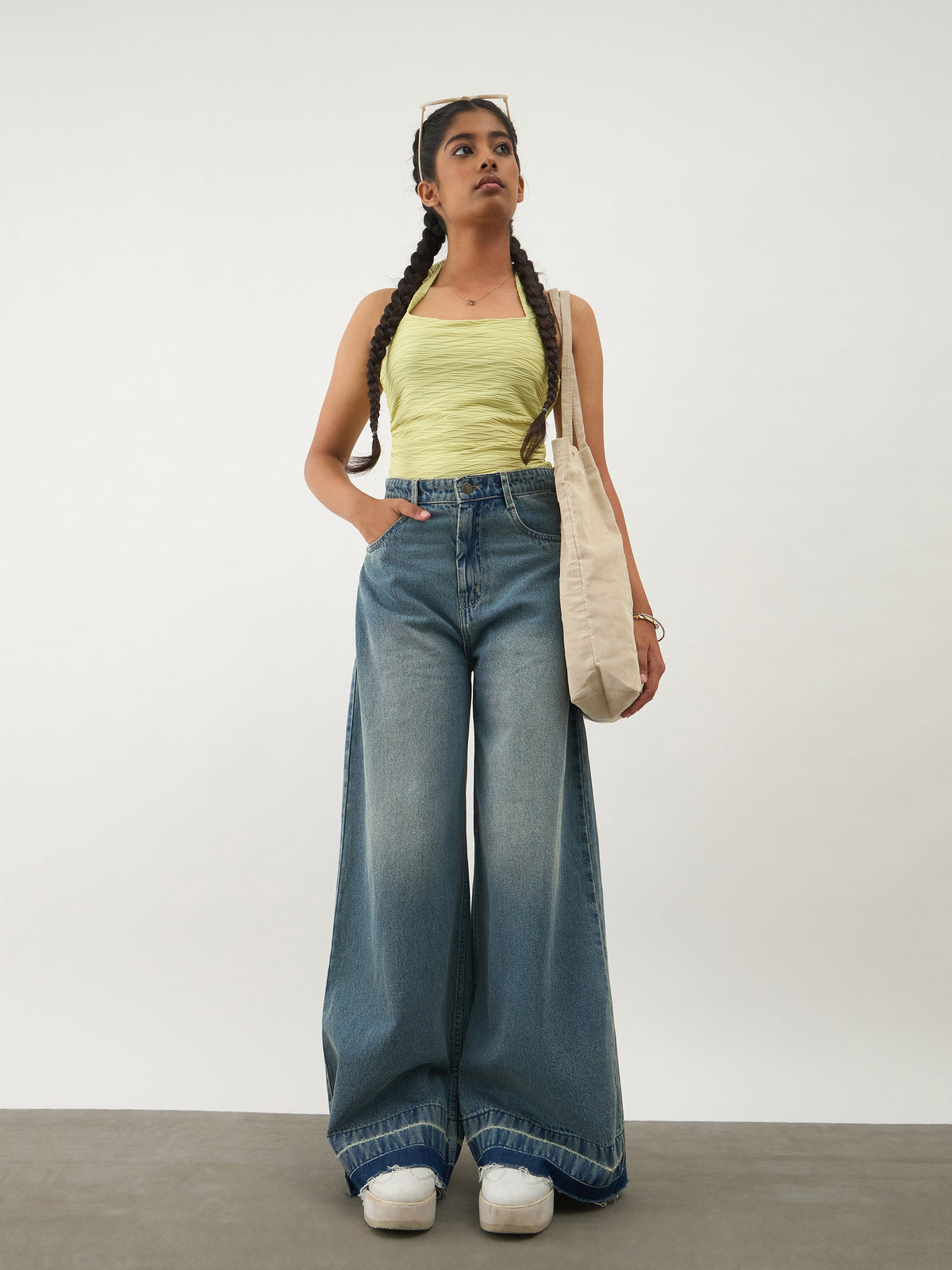 Blue Blast Denim Wide Leg Frayed Jeans-Noh.Voh