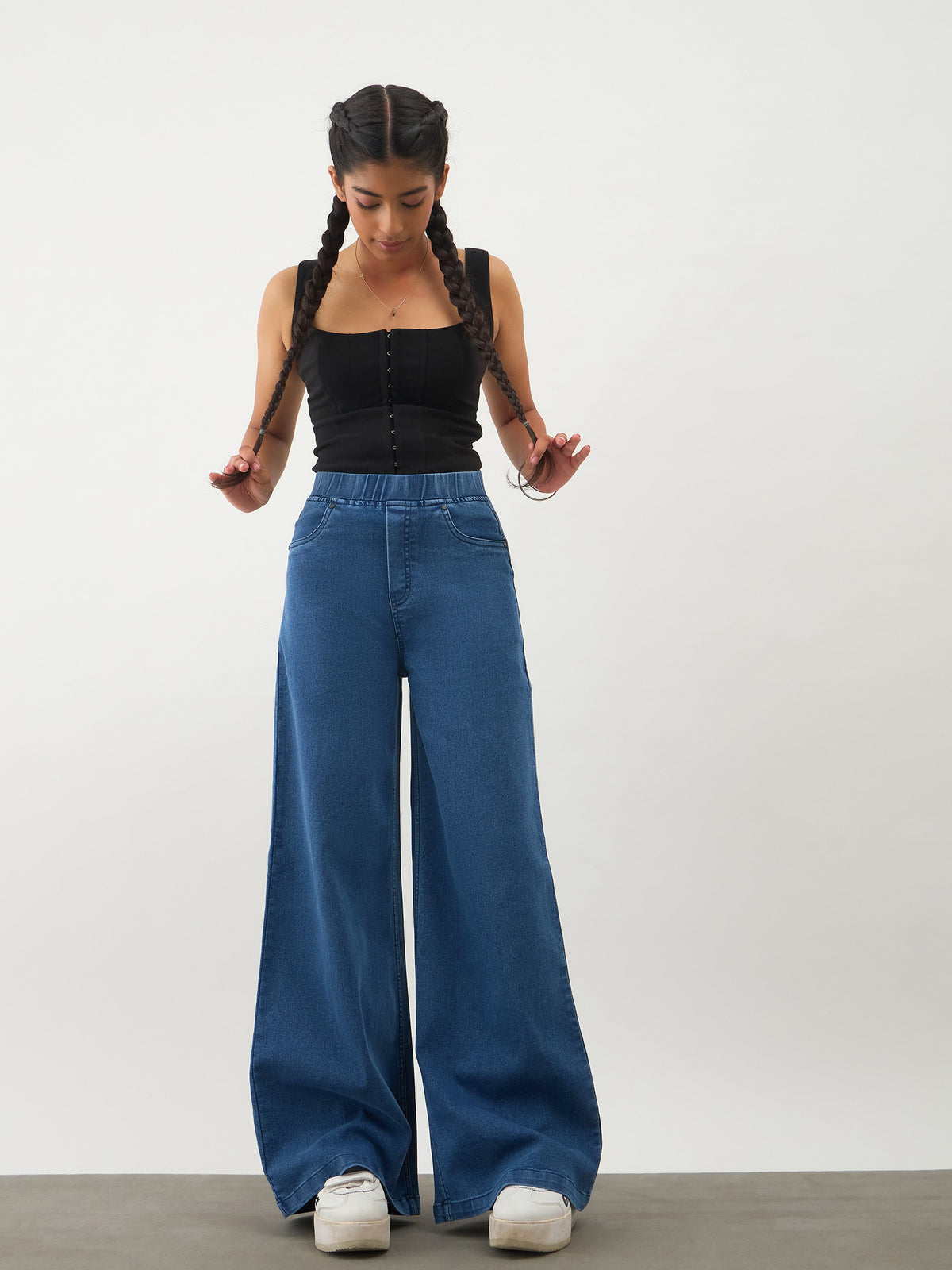 Navy Blue Denim Elasticated Waistband Jeans -Noh.Voh