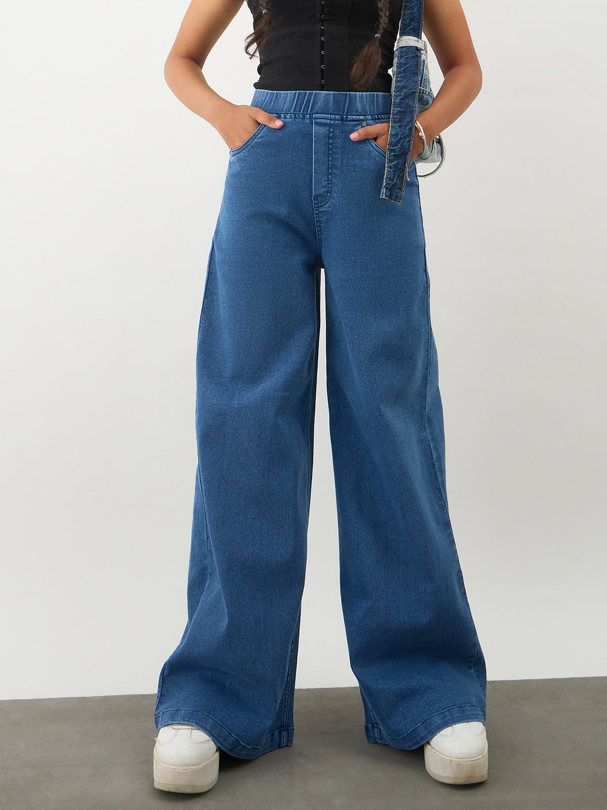 Navy Blue Denim Elasticated Waistband Jeans -Noh.Voh