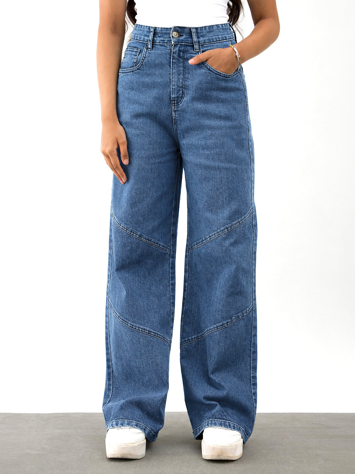 Navy Blast Denim Thread Detail Ankle Length Jeans-Noh.Voh