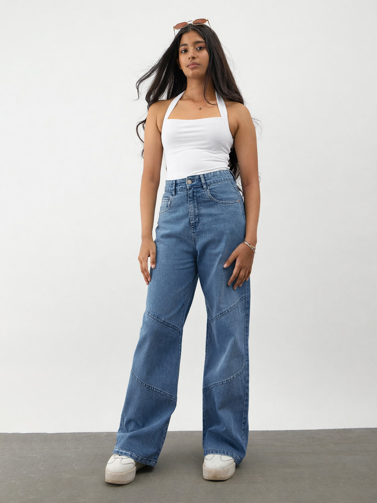 Navy Blast Denim Thread Detail Ankle Length Jeans-Noh.Voh