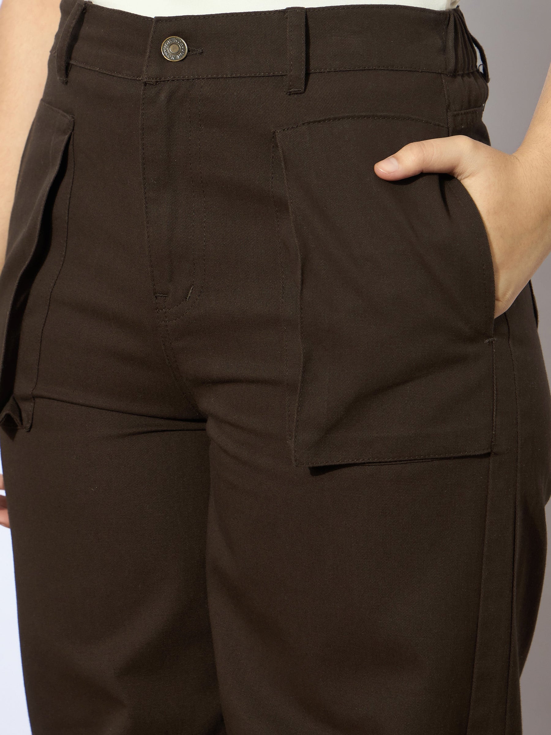 Dark Brown Twill Multi Pocket Straight Pants-Noh.Voh