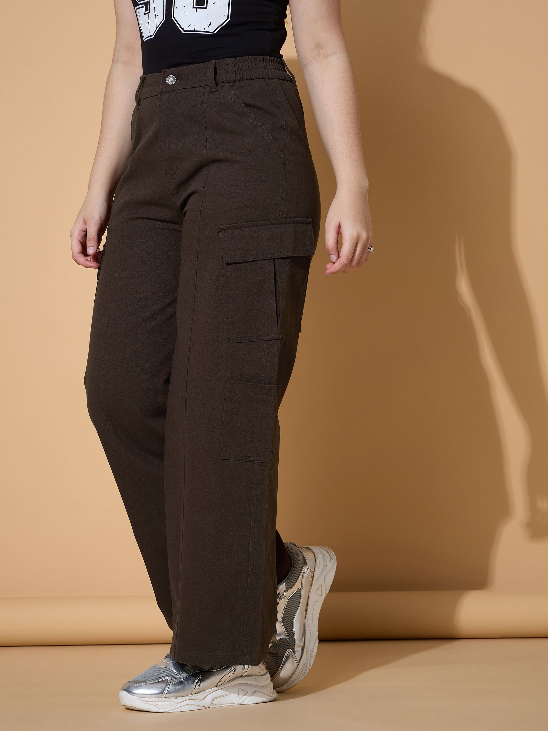 Dark Brown Twill Front Seam Straight Pants -Noh.Voh