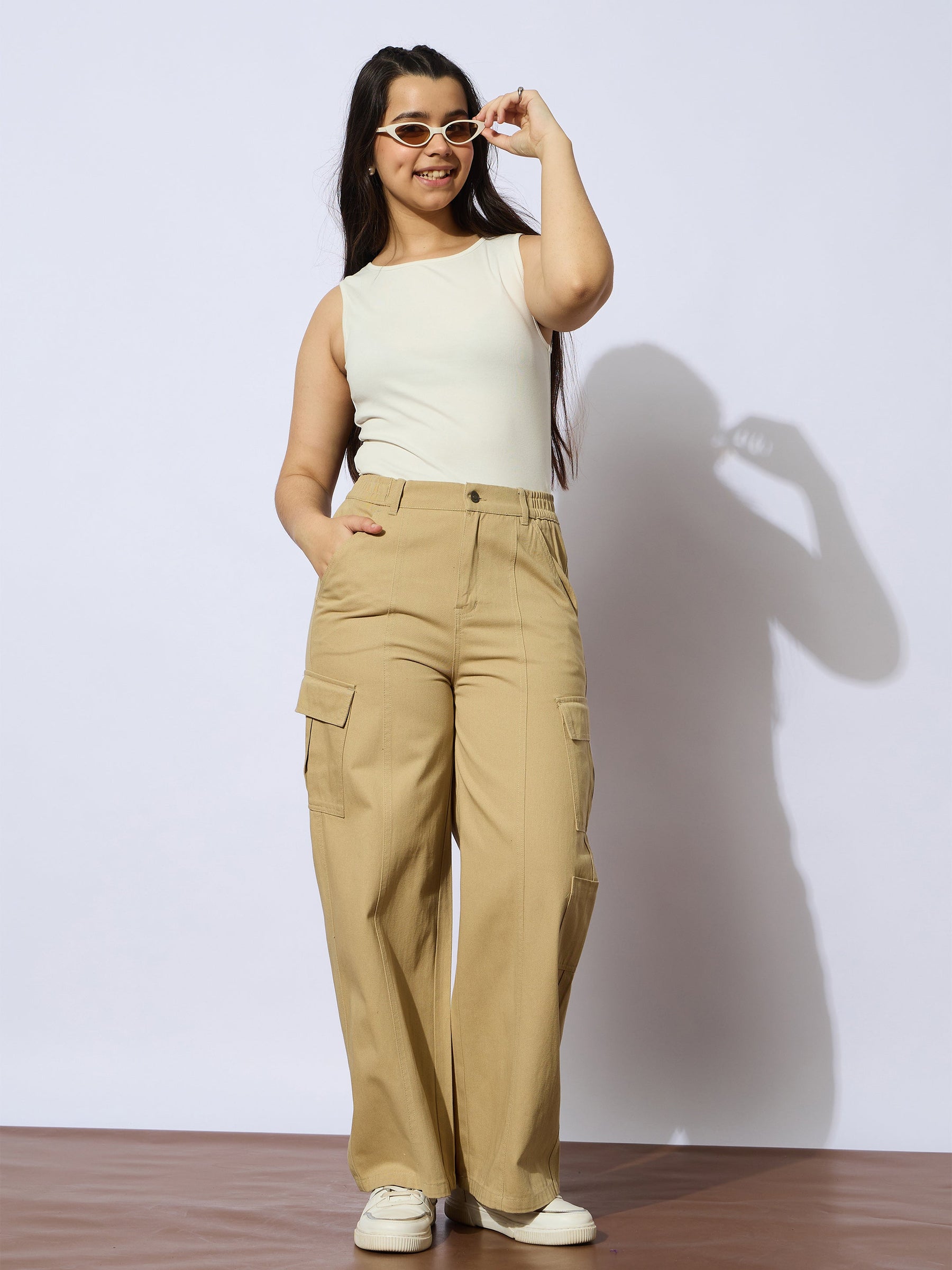 Beige Twill Front Seam Straight Pants -Noh.Voh