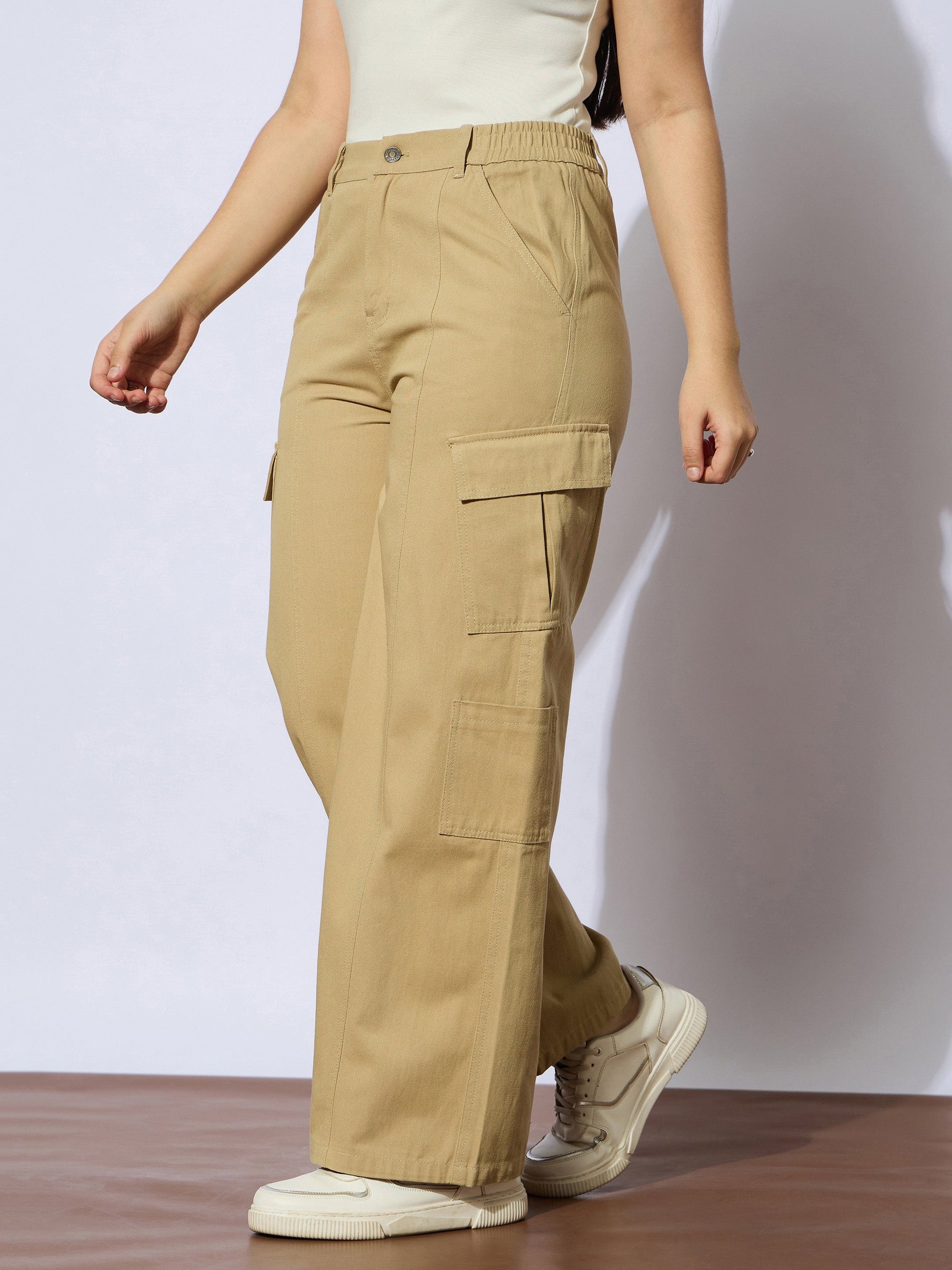 Beige Twill Front Seam Straight Pants -Noh.Voh