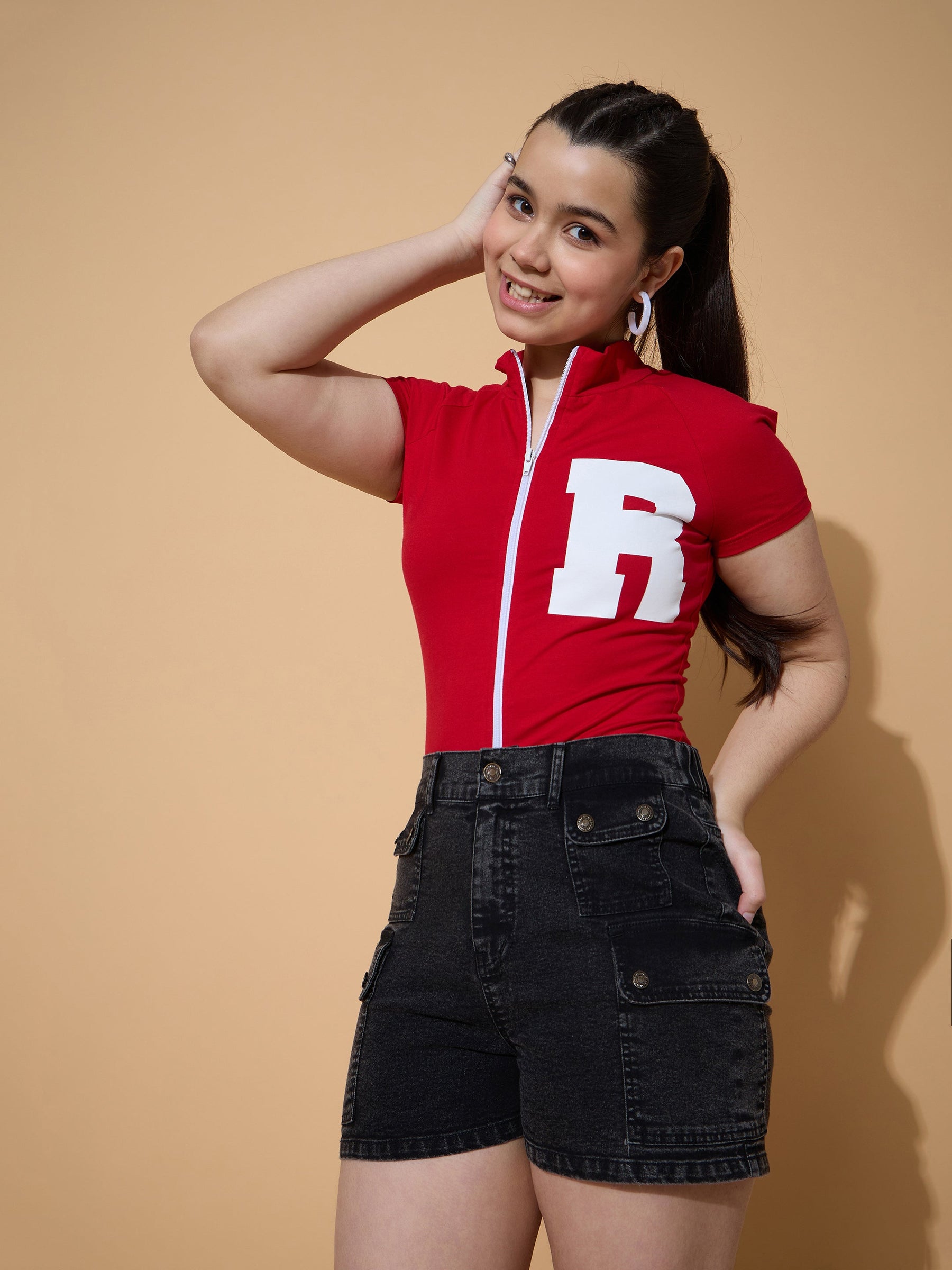 Black Blast Denim Front Patch Pockets Shorts-Noh.Voh