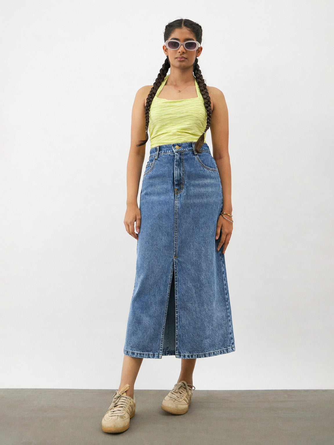Blue Blast Denim Front Slit Straight Skirt-Noh.Voh