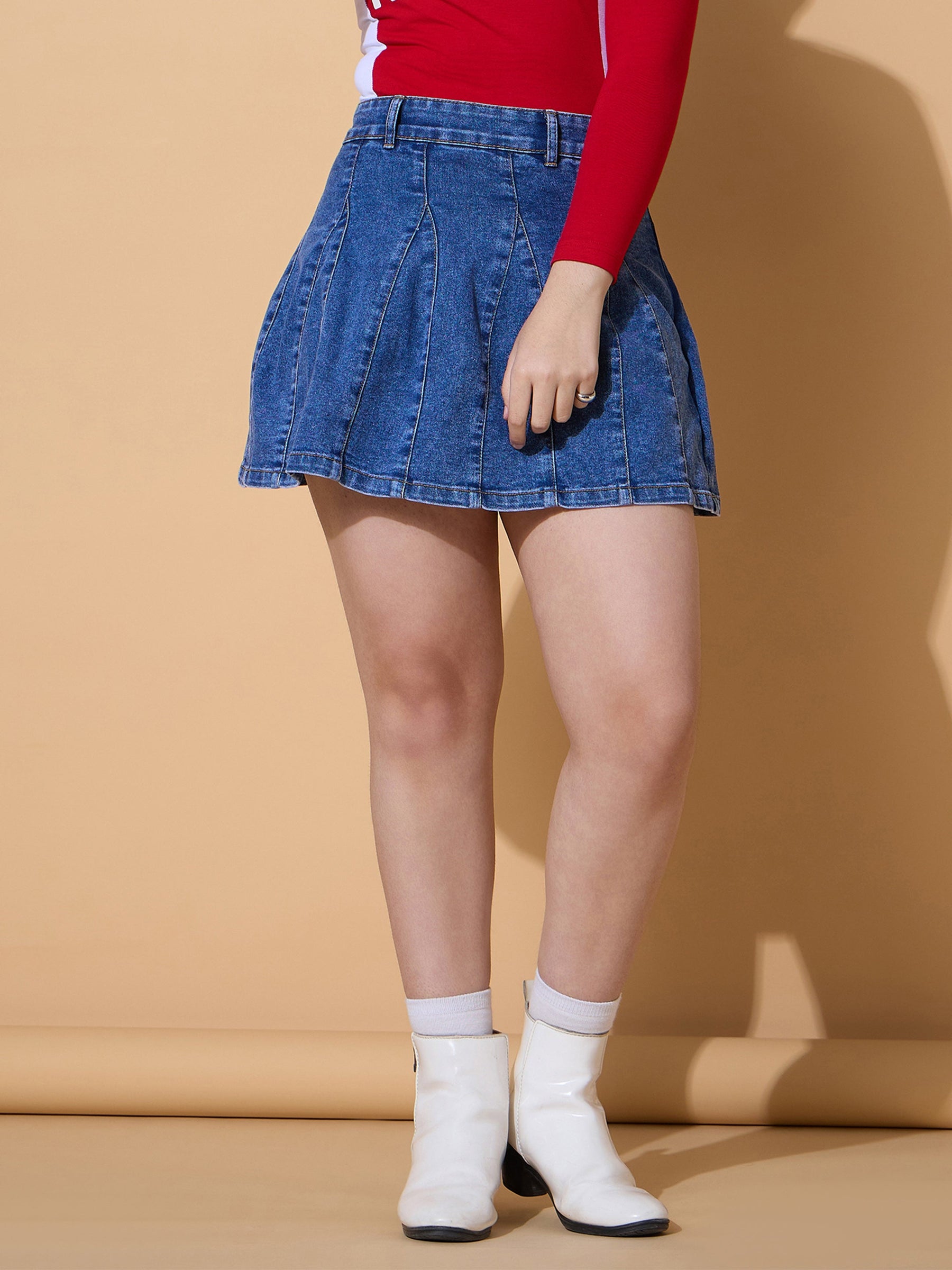 Blue Blast Denim Flared Mini Skirt-Noh.Voh