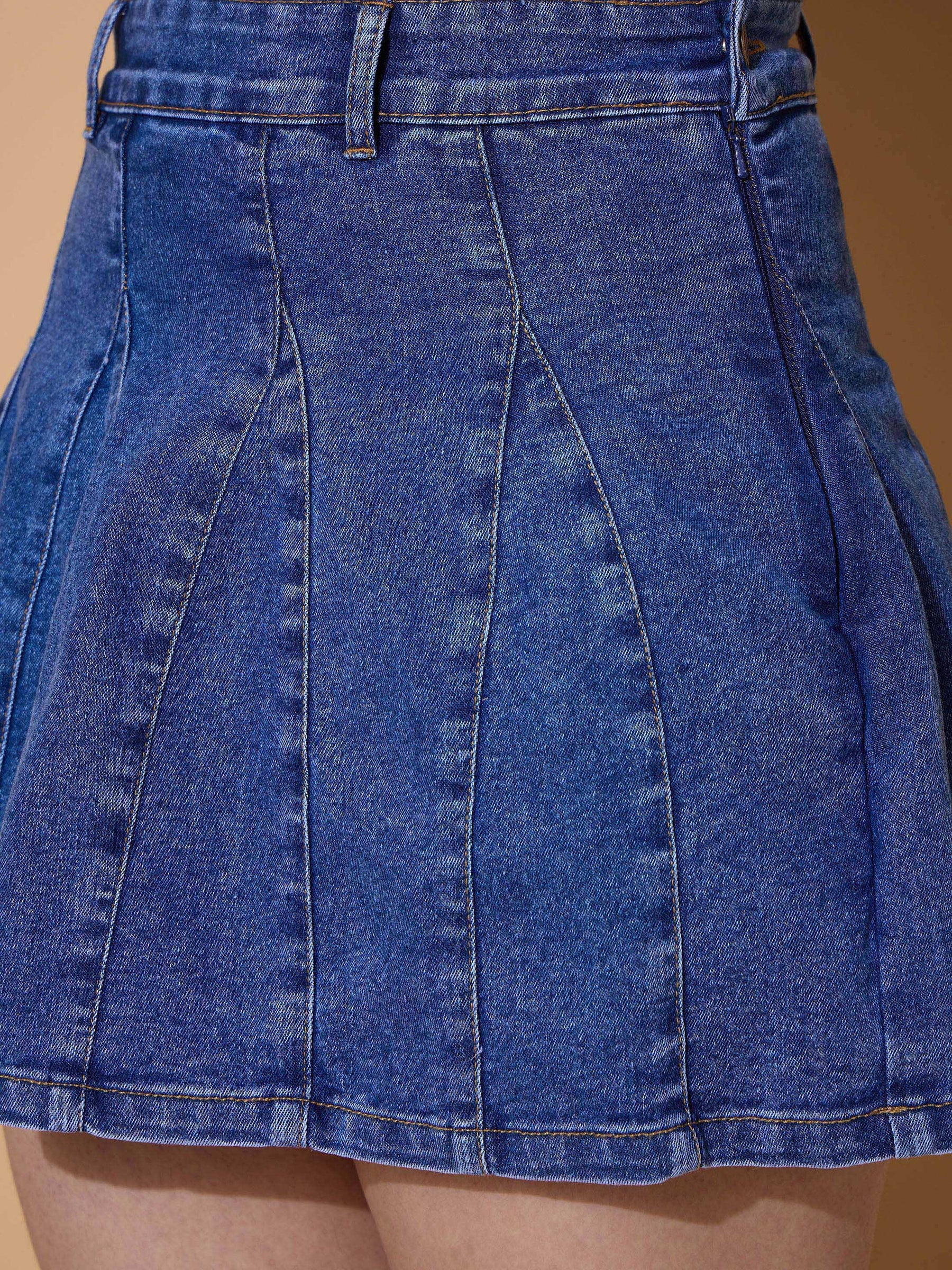 Blue Blast Denim Flared Mini Skirt-Noh.Voh