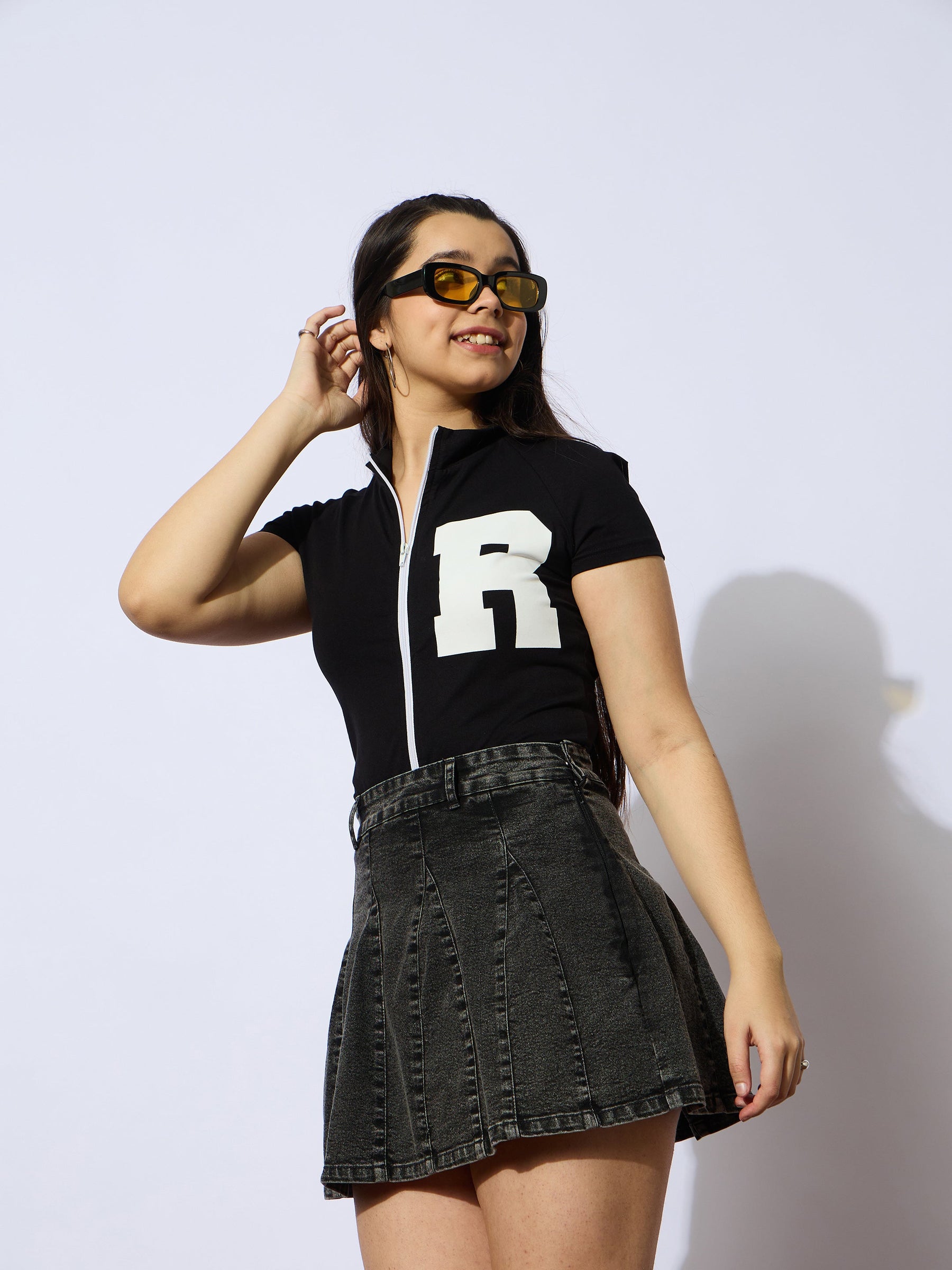 Black Blast Denim Flared Mini Skirt -Noh.Voh