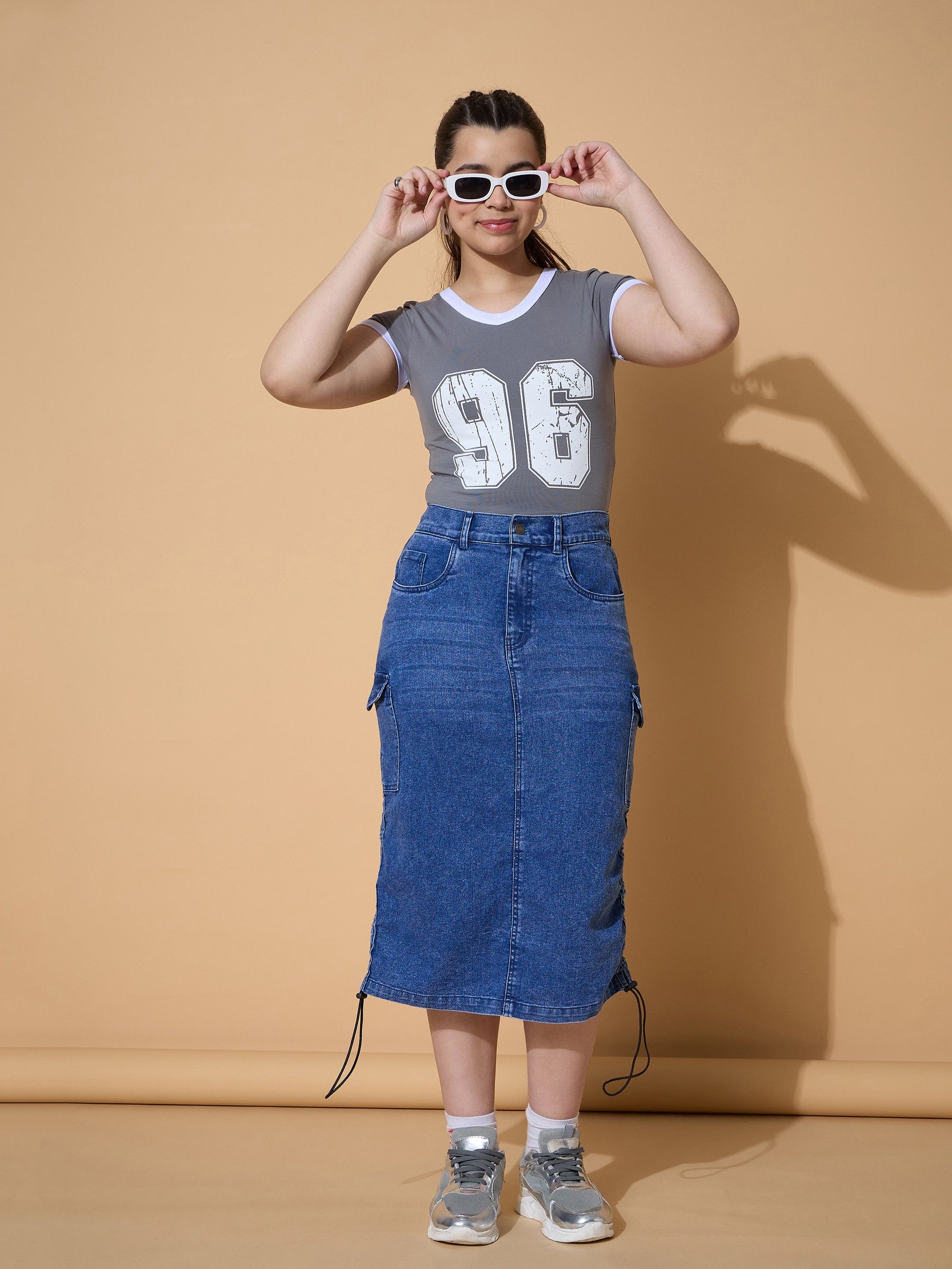 Blue Blast Denim Pull Hem Cargo Skirt -Noh.Voh