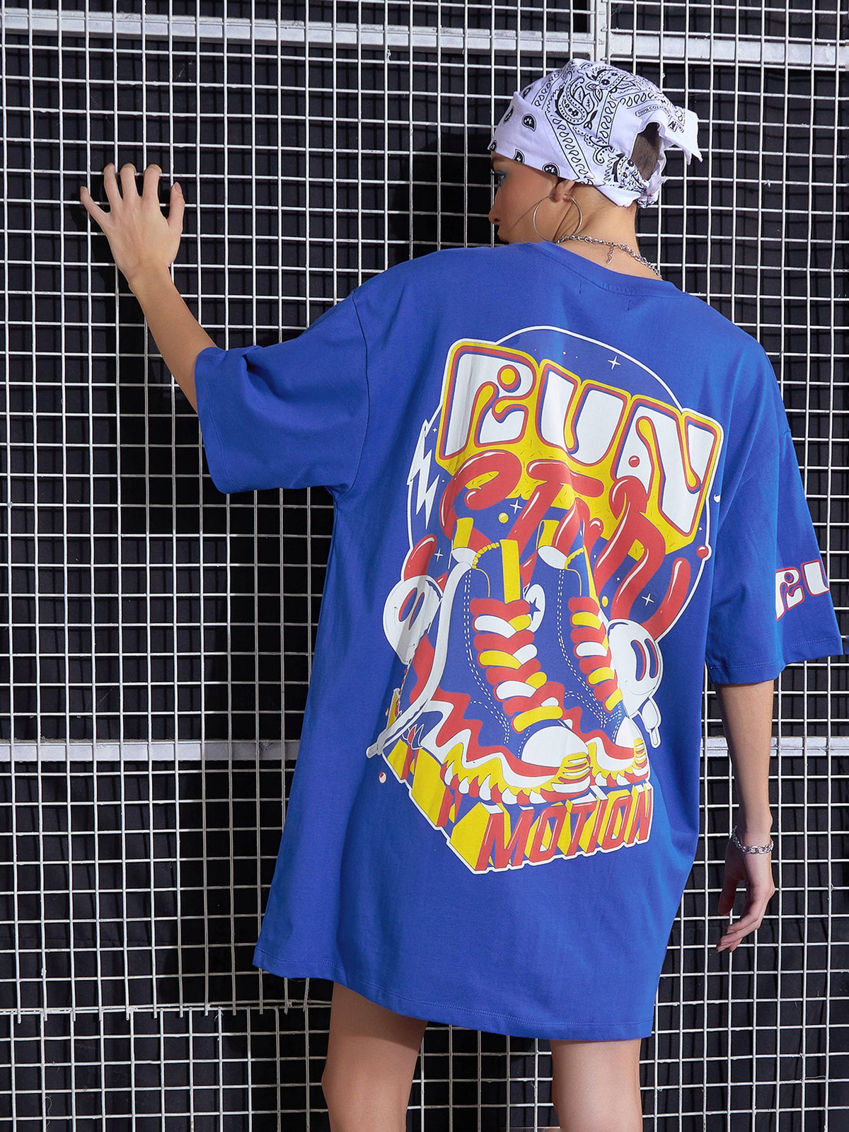 Royal Blue FUN Printed Oversized T-Shirt Dress-SASSAFRAS