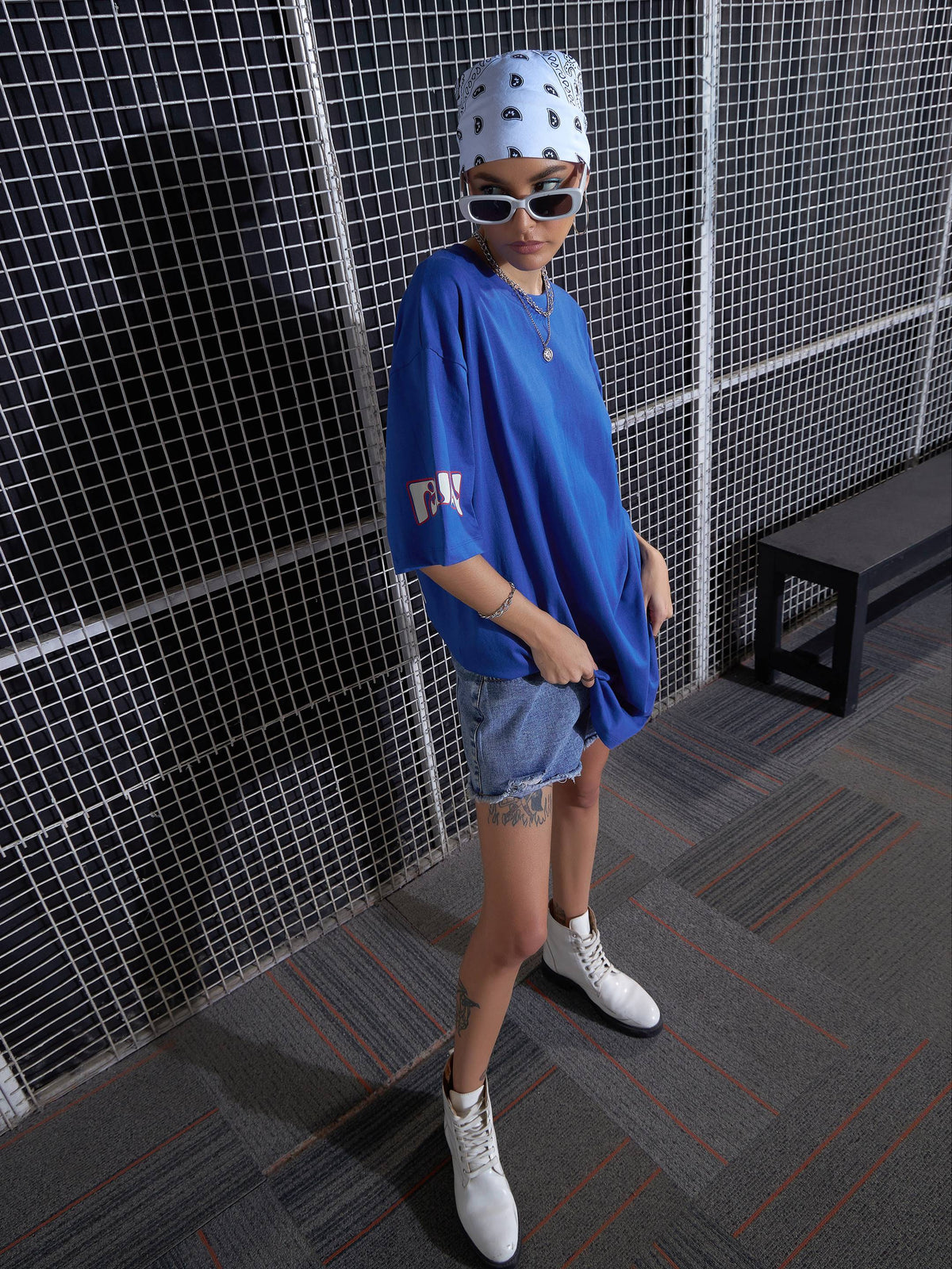 Royal Blue FUN Printed Oversized T-Shirt Dress-SASSAFRAS