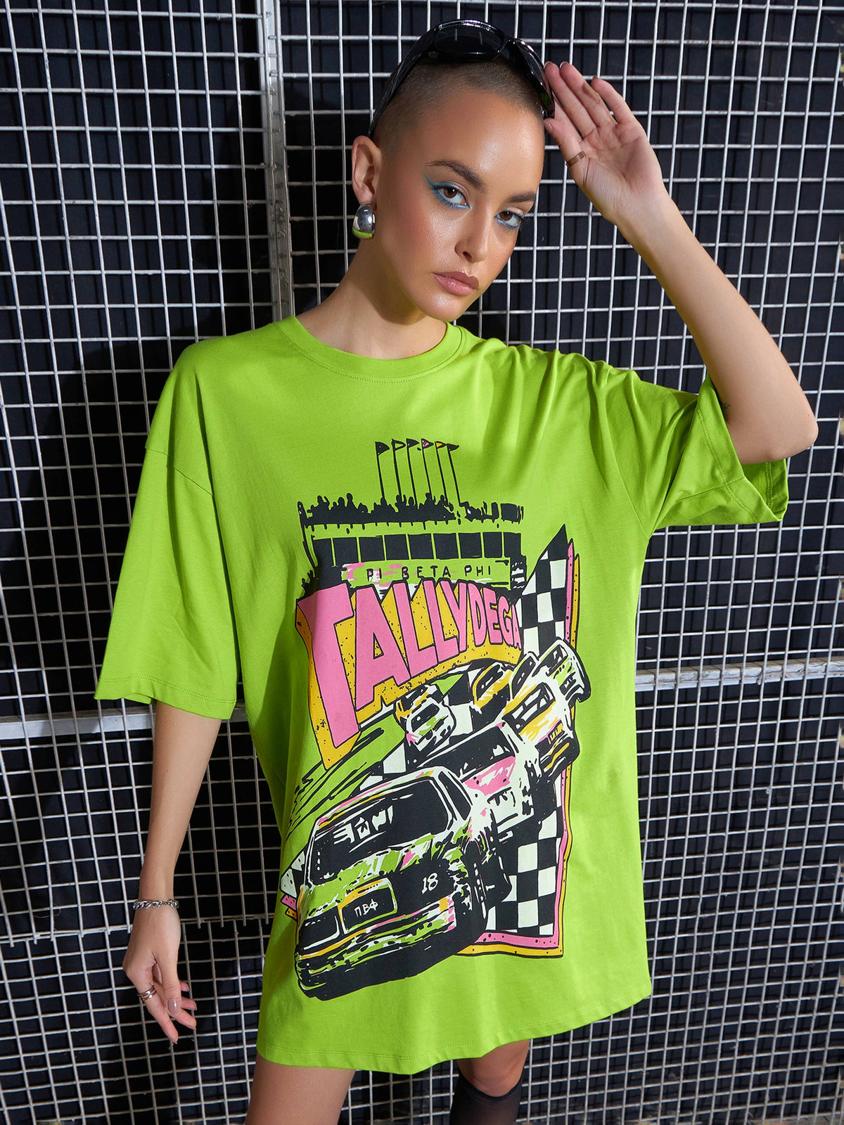 Green TALLYDEGA Oversized T-Shirt Dress-SASSAFRAS