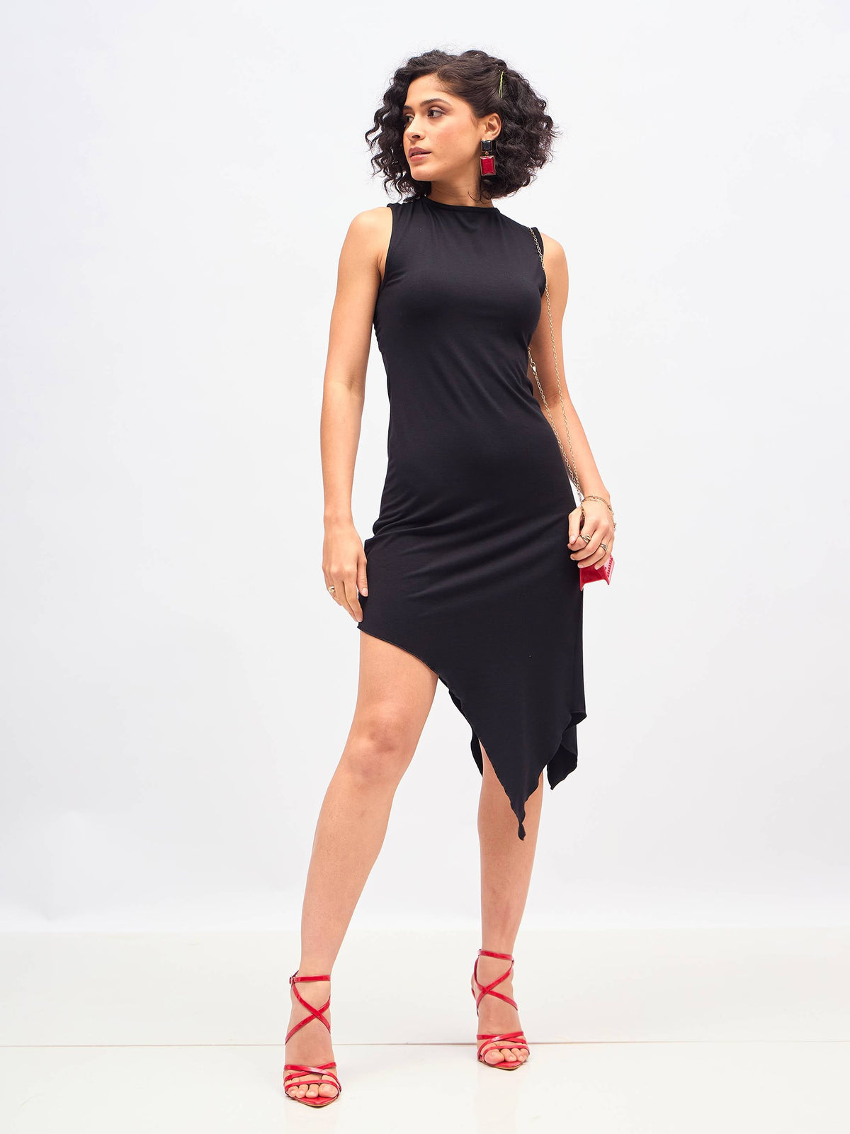 Black Asymmetric Back Cut-Out Dress-SASSAFRAS